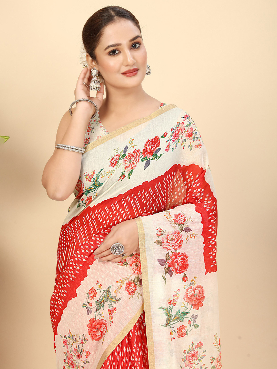 SSHAGUN LIFESTYLE Women Floral Printed Solid Traditional Bandhani Saree