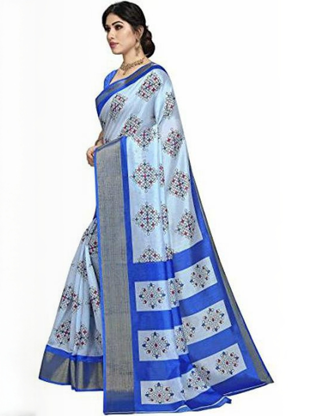 KANOODA Blue Pure Linen  Sarees