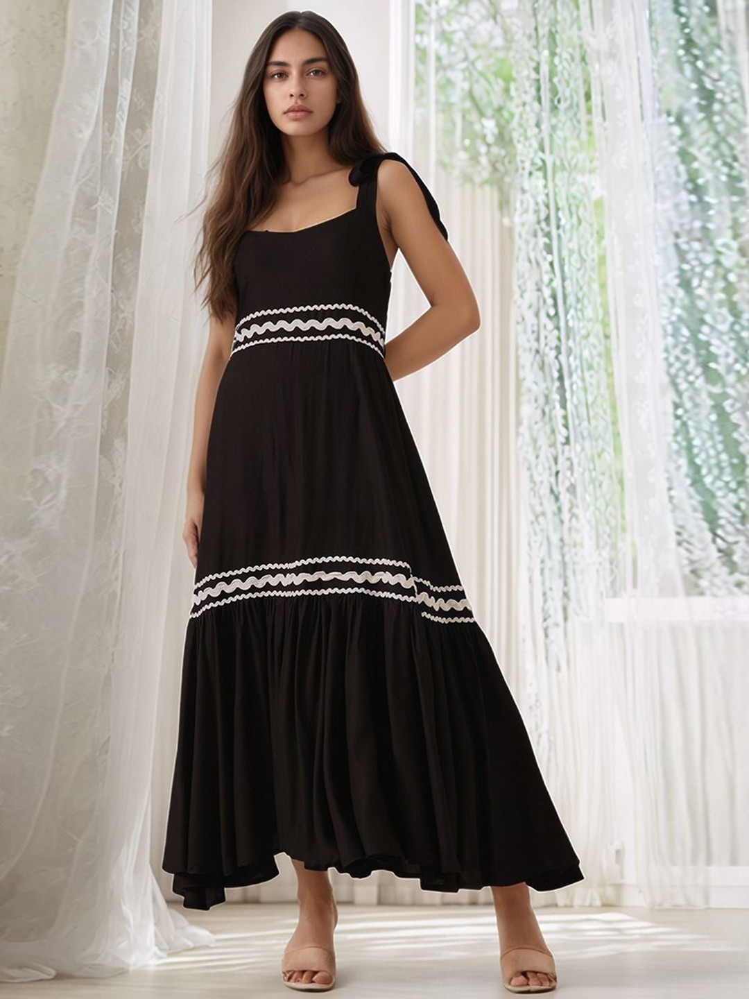 Molly & Michel A-Line Shoulder Straps Maxi Dress