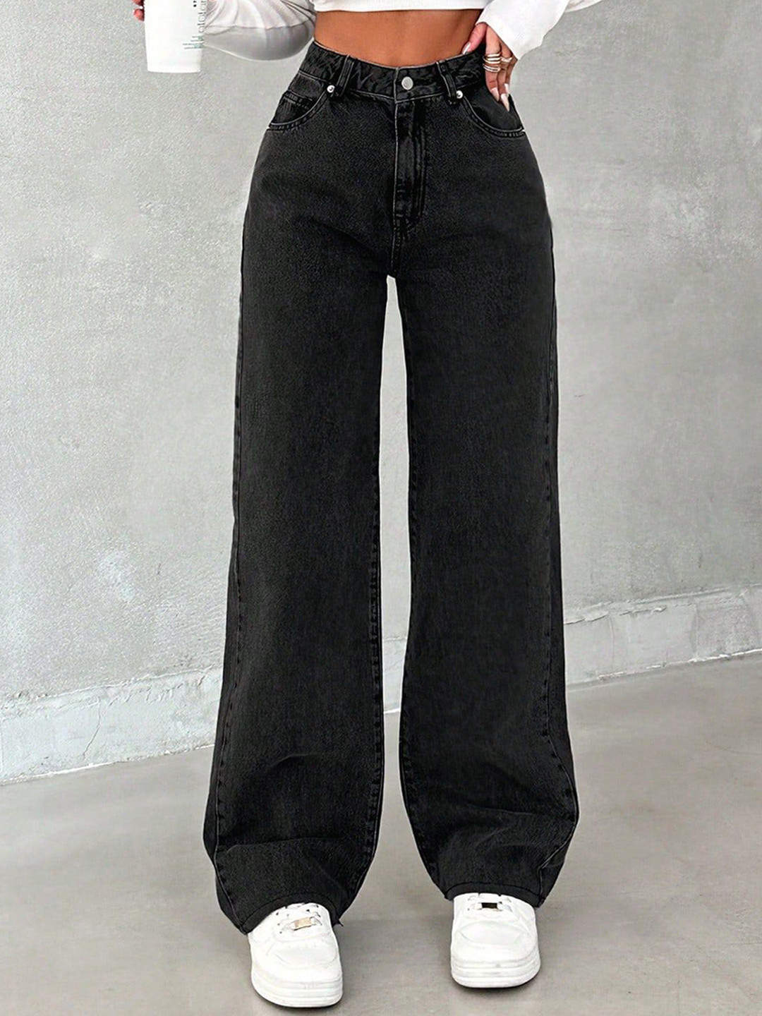Crazeis Basics by Glossia Women Comfort Straight Fit High-Rise Cotton Stretchable Jeans
