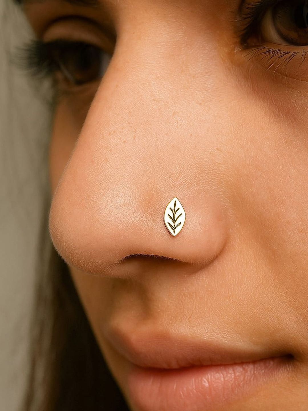 Sangria Women Pure Leaf Design Golden Brass Piercing Nose Pin