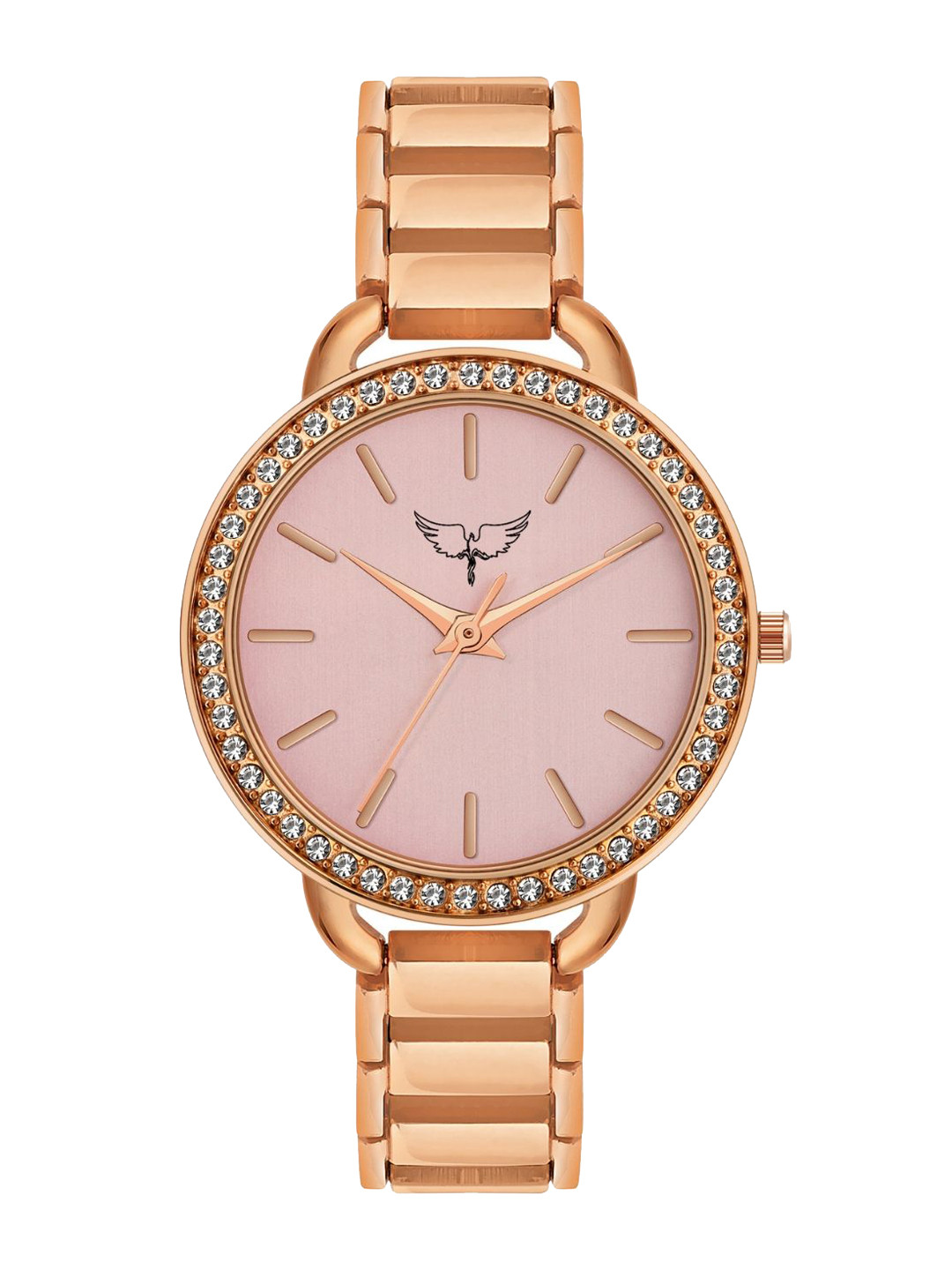 WHITE BIRD Women Brass Embellished Dial & Bracelet Style Straps Analogue Watch JK-130 Rose D Pink
