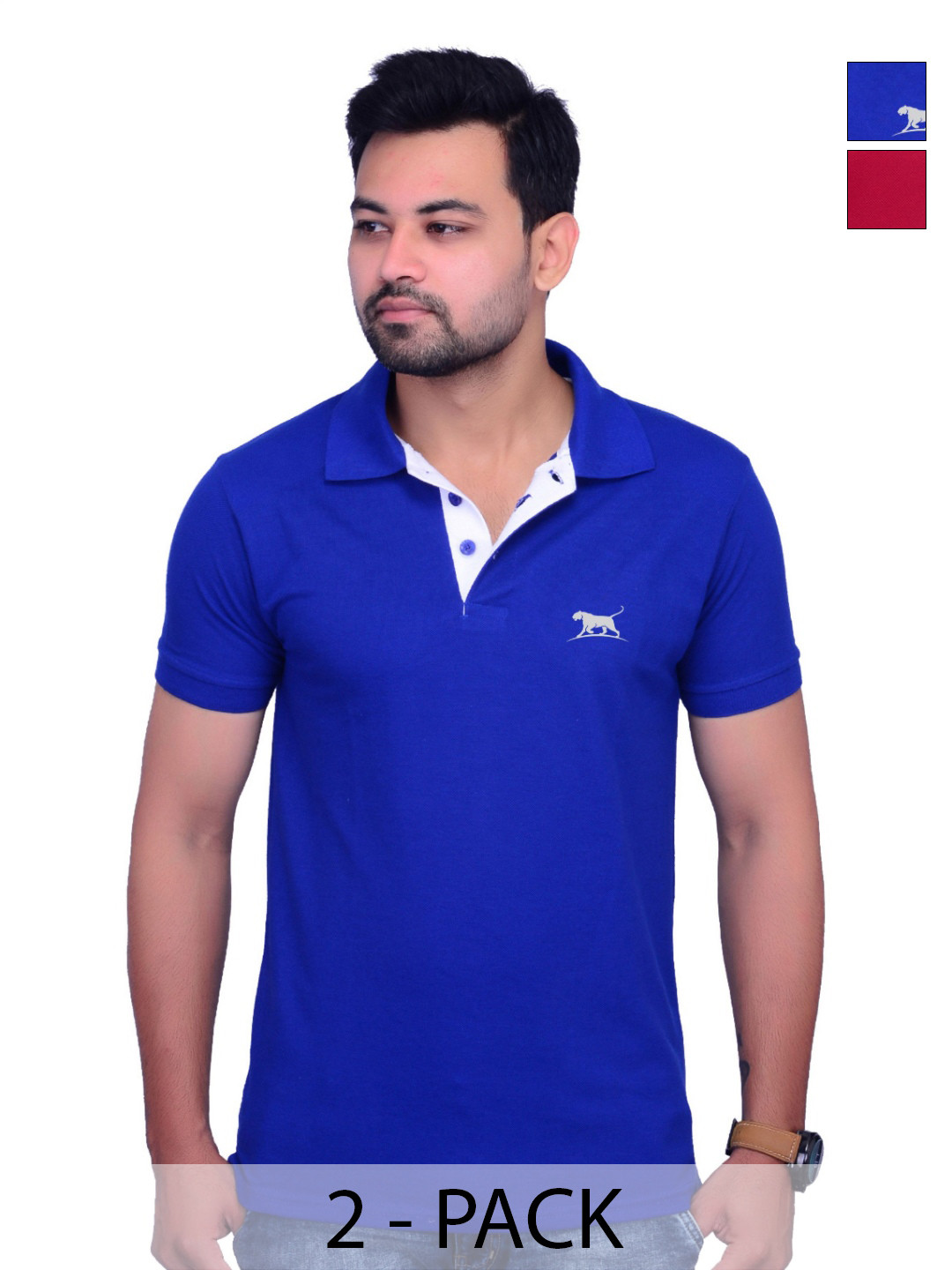 LA MILANO Men Brand Logo 2 Polo Collar Slim Fit T-shirt