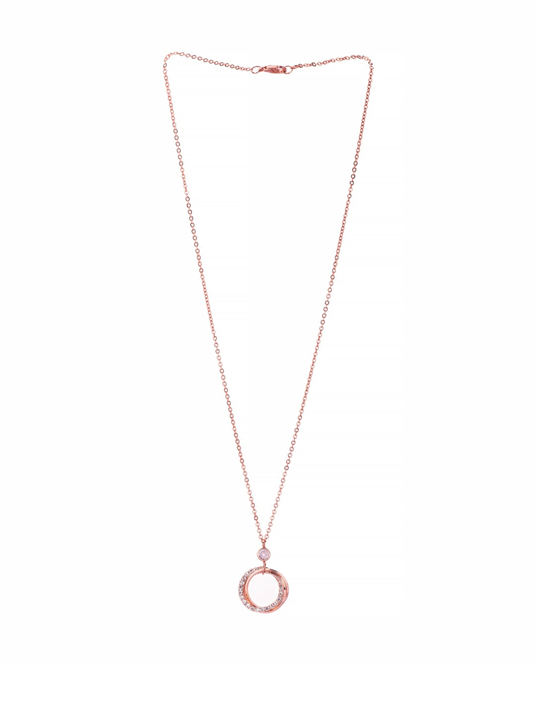 Ashnera Women Rose Gold-Plated Artificial Stones Stainless Steel Circle of Love Pendants