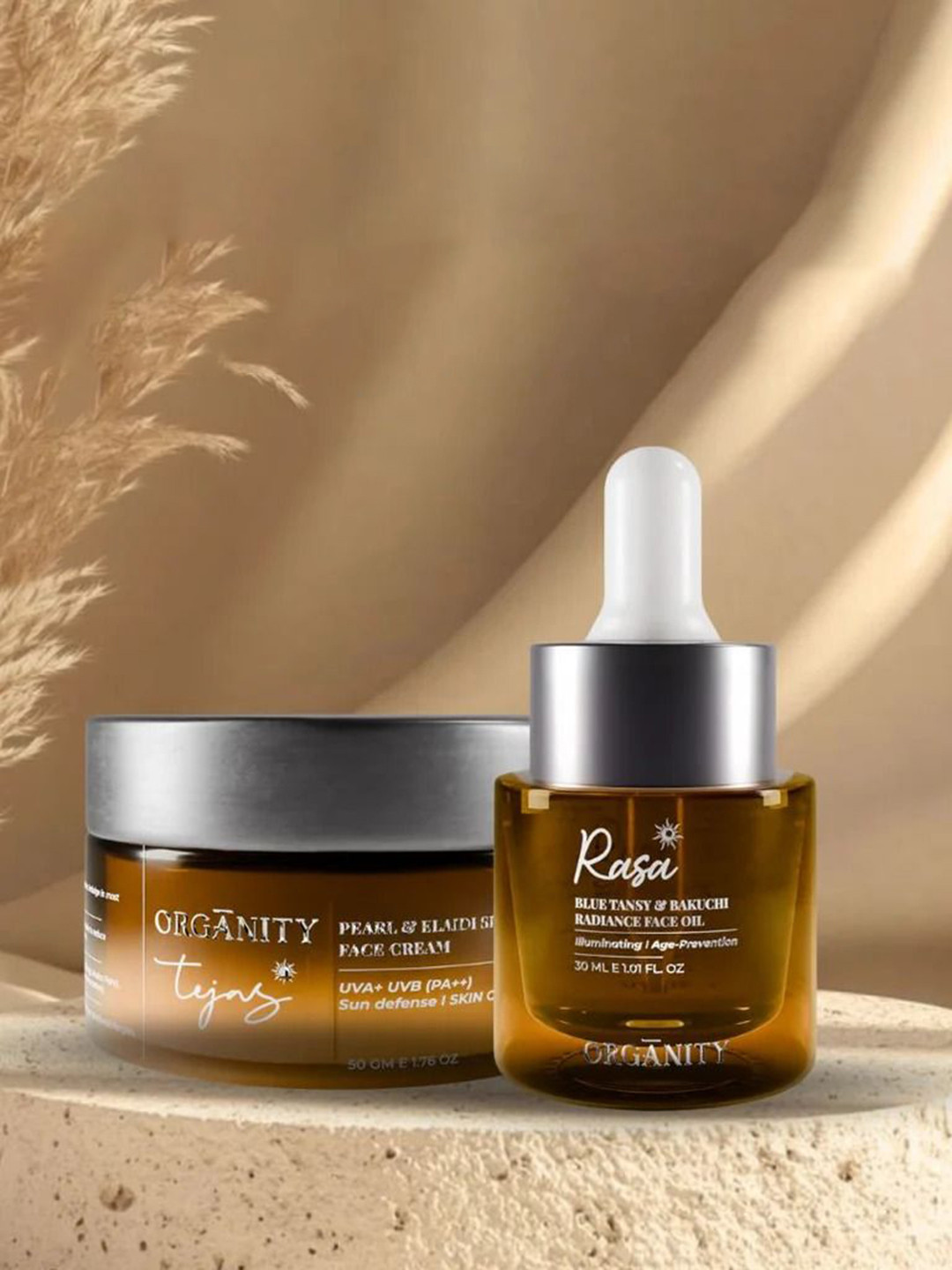 Organity Set Of 2 Rasa Bakuchi Radiance Facial Oil - 30 ml & Eladi SPF30 Face Cream - 50 g