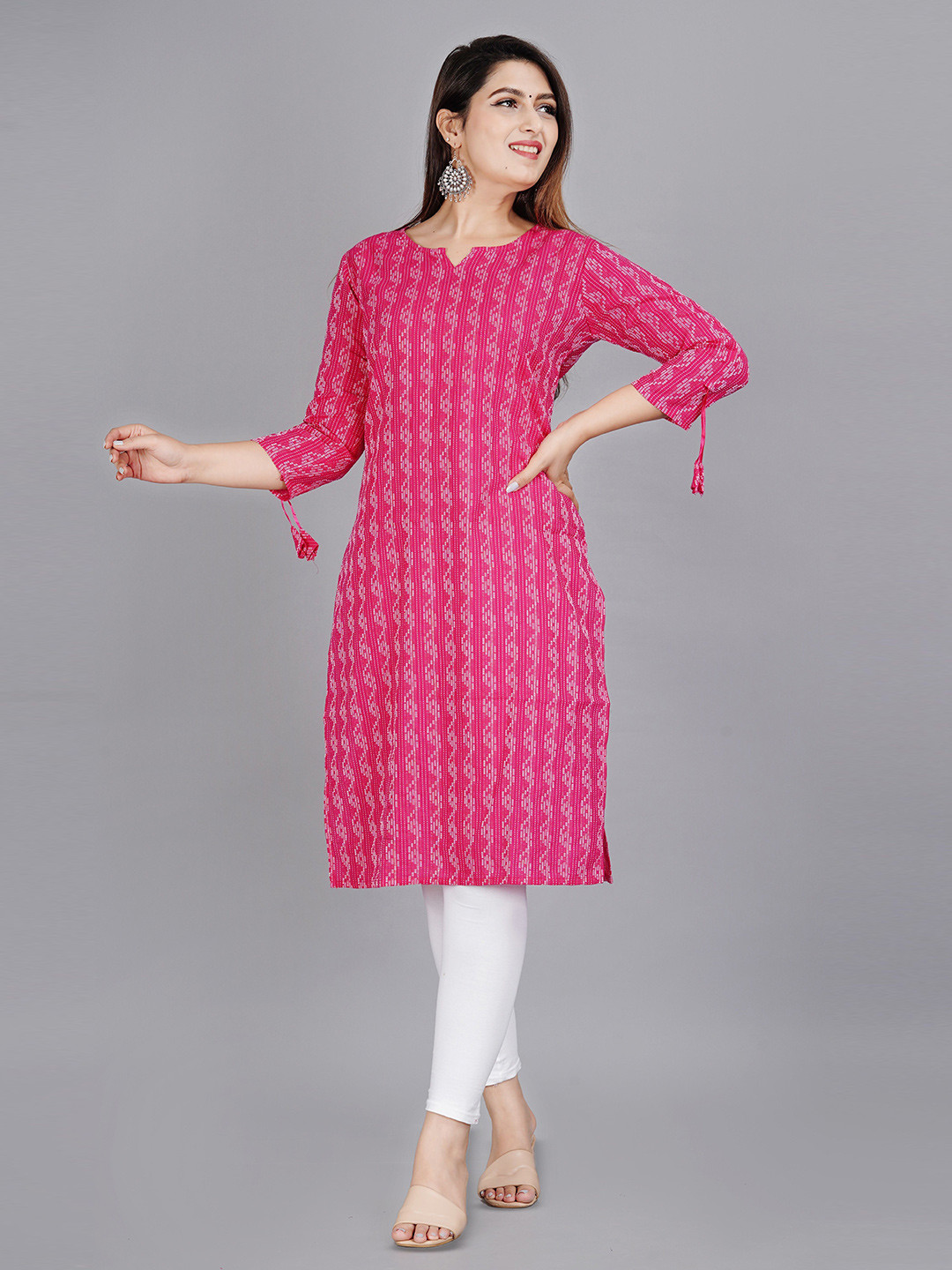ZELA Geometric Printed Thread Work Notch Neck Straight Kurta