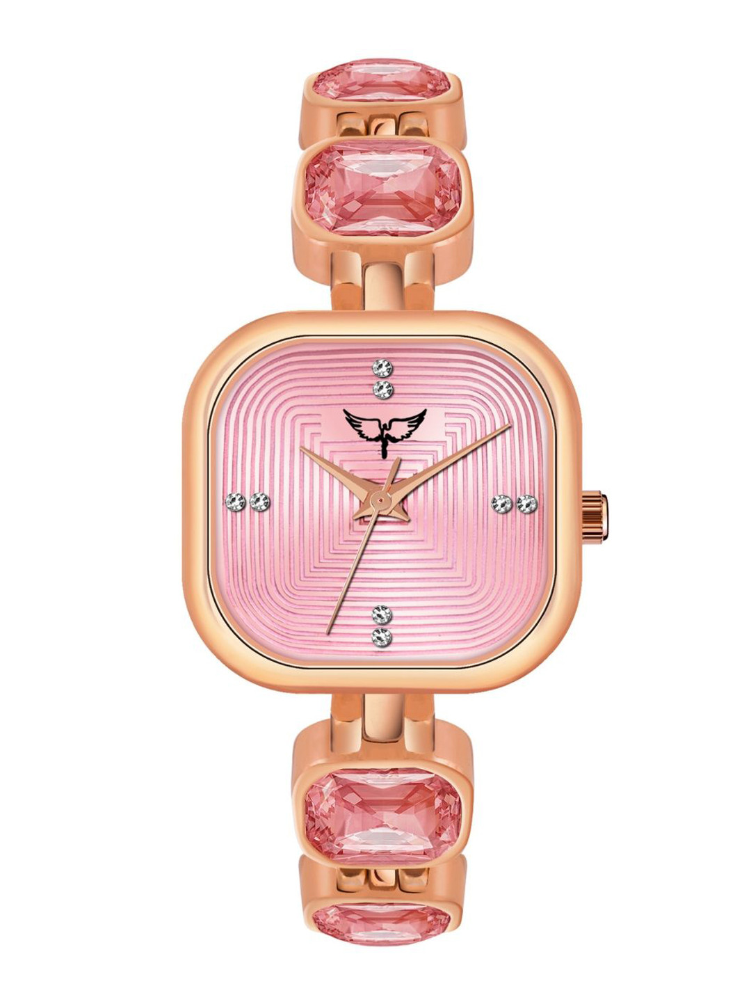 WHITE BIRD Women Brass Printed Dial & Textured Straps Analogue Watch 1108 Rose D Pink