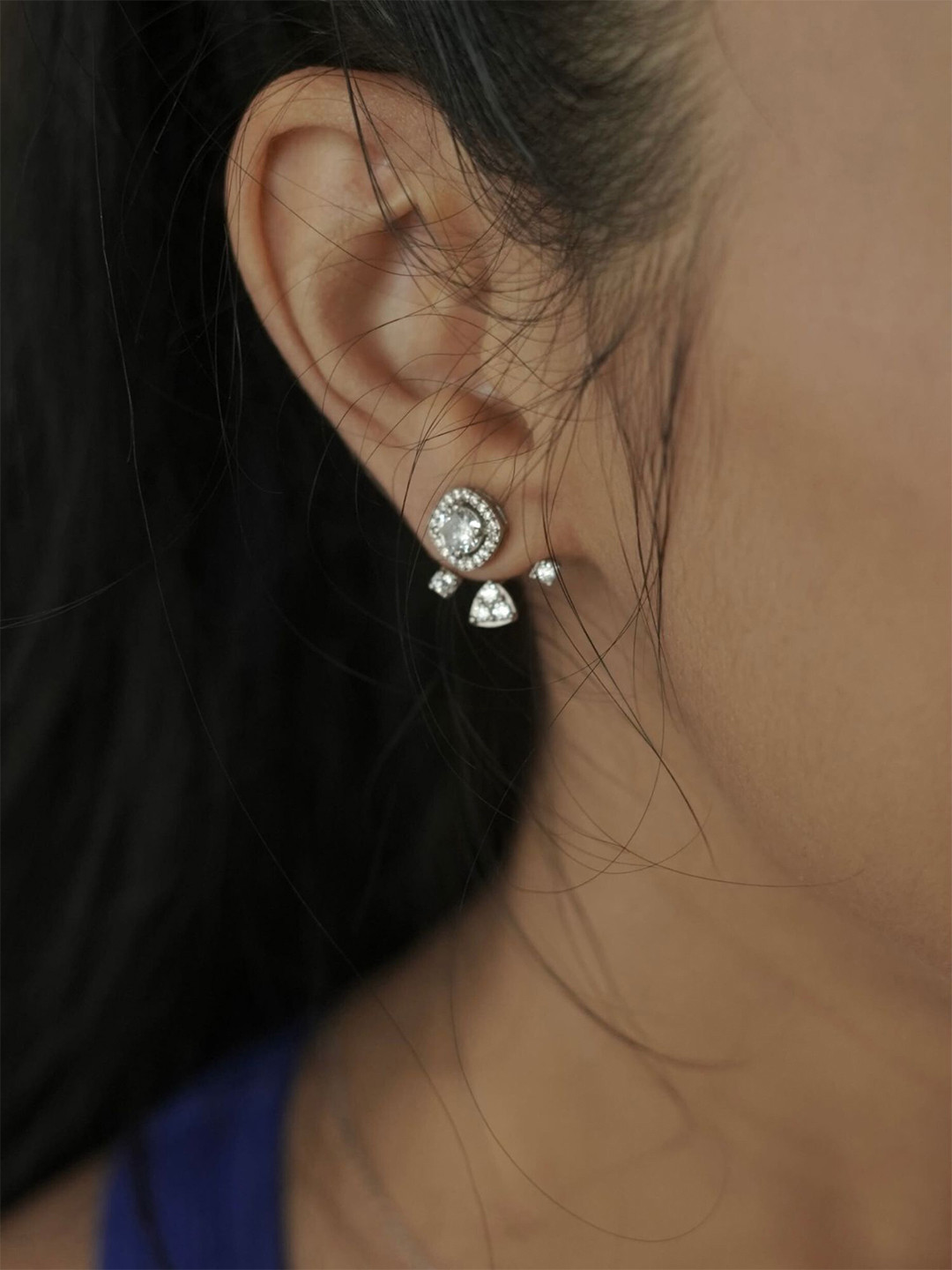 Luxevogue 925 Sterling Silver Front and Back Earrings 18K Rhodium Gold Plating