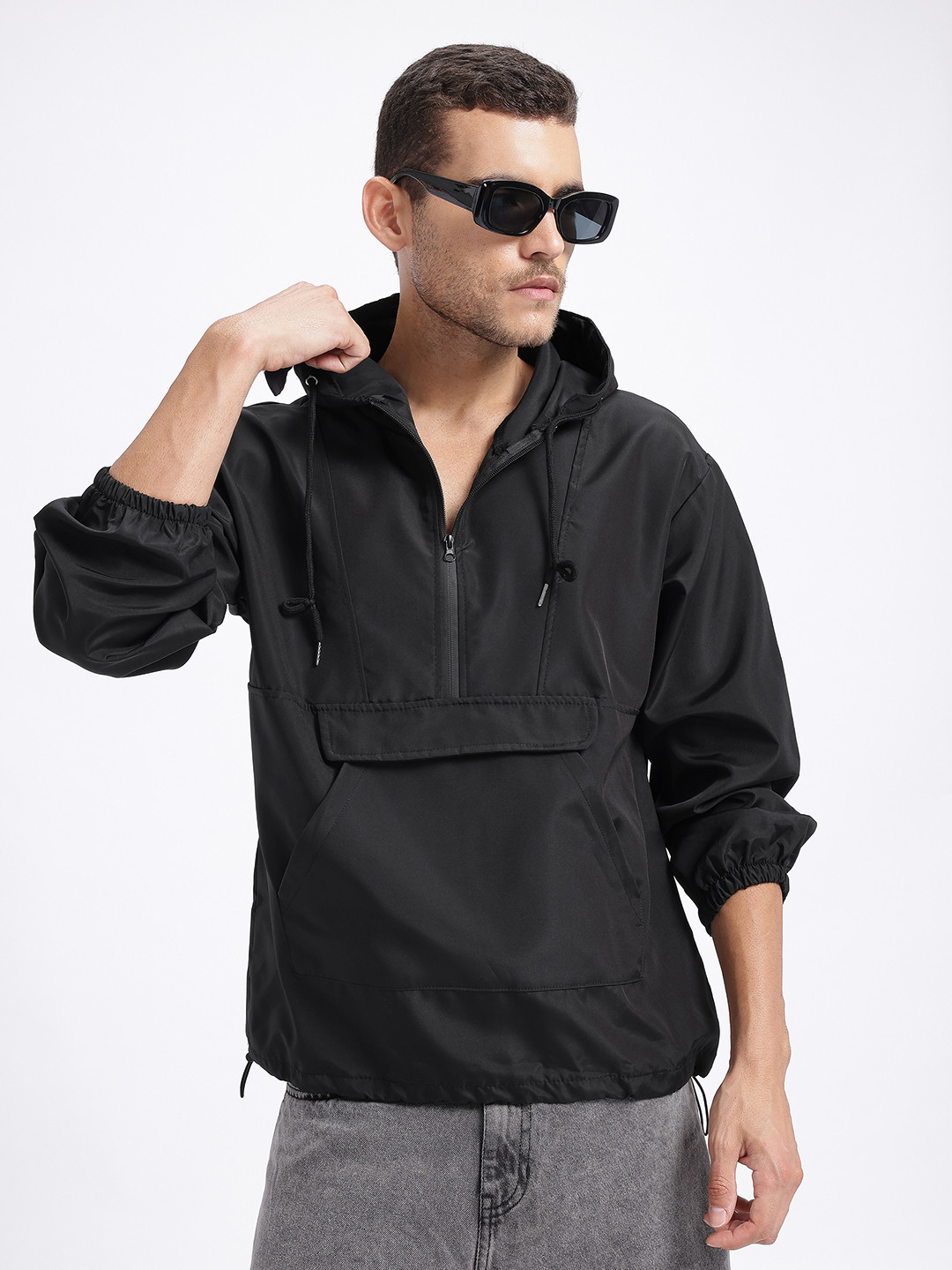 StyleCast x Revolte Hooded Flap Detail Half-Zipper Tailored Jacket