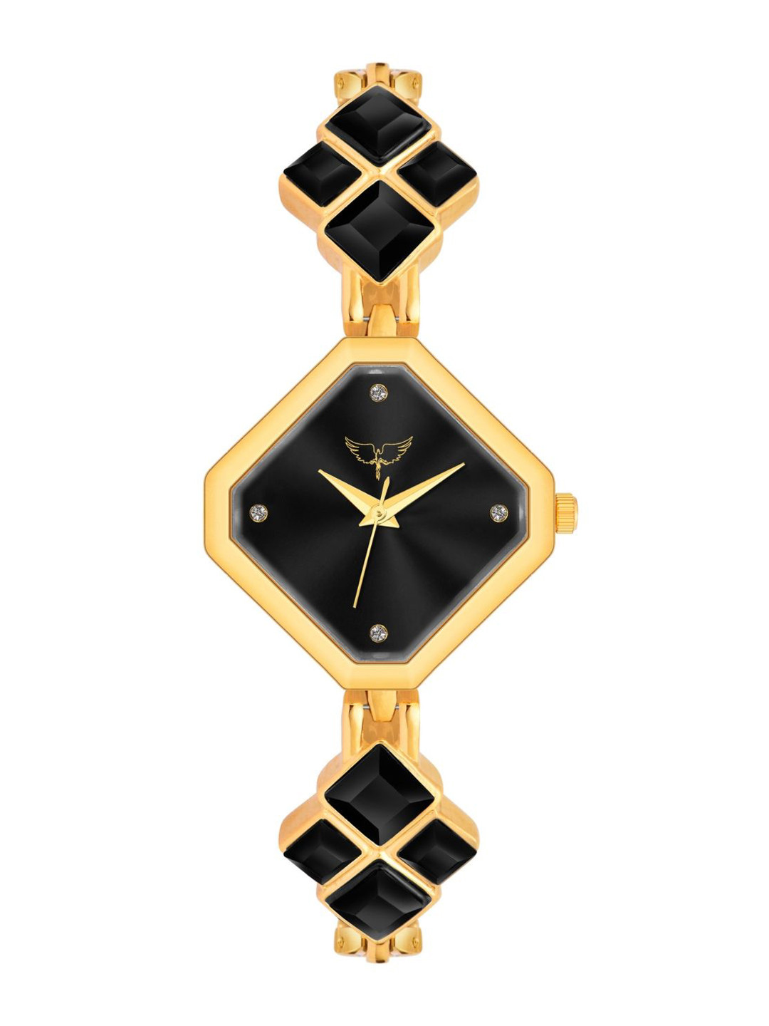 WHITE BIRD Women Brass Embellished Dial & Bracelet Style Straps Analogue Watch JK-108 Gold D Black