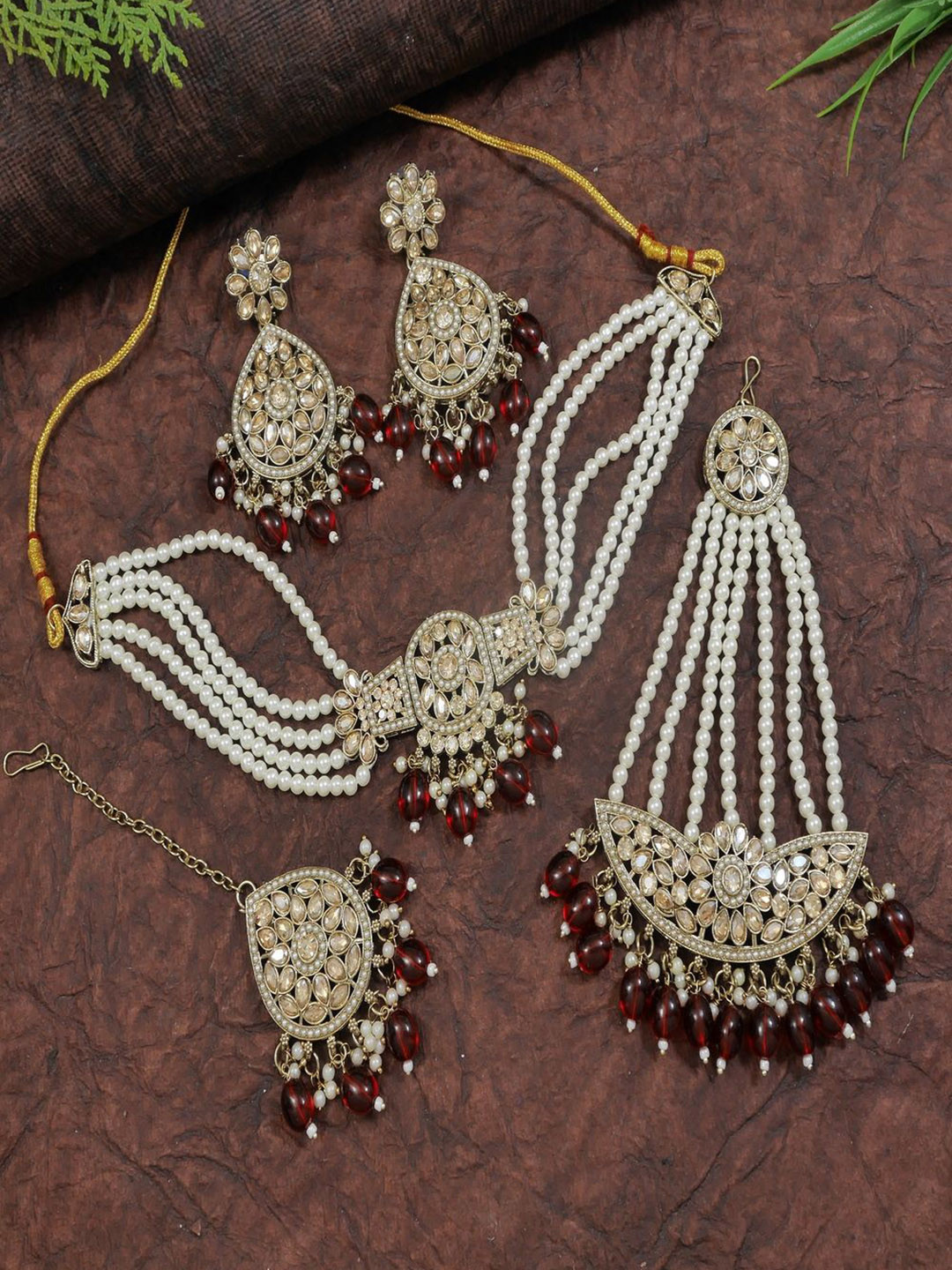 Traditional Women Pearl & Kundan Choker Necklace Set with Earrings
