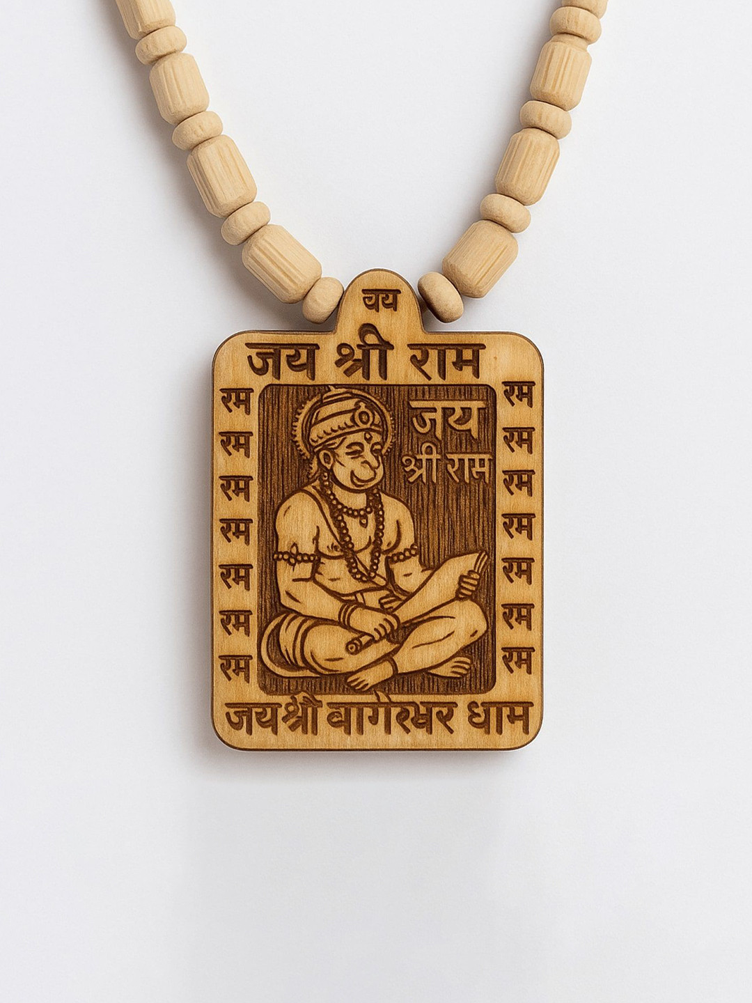 Floky Men Spiritual Wooden Hanuman Ram Bageshwar Dham Necklace