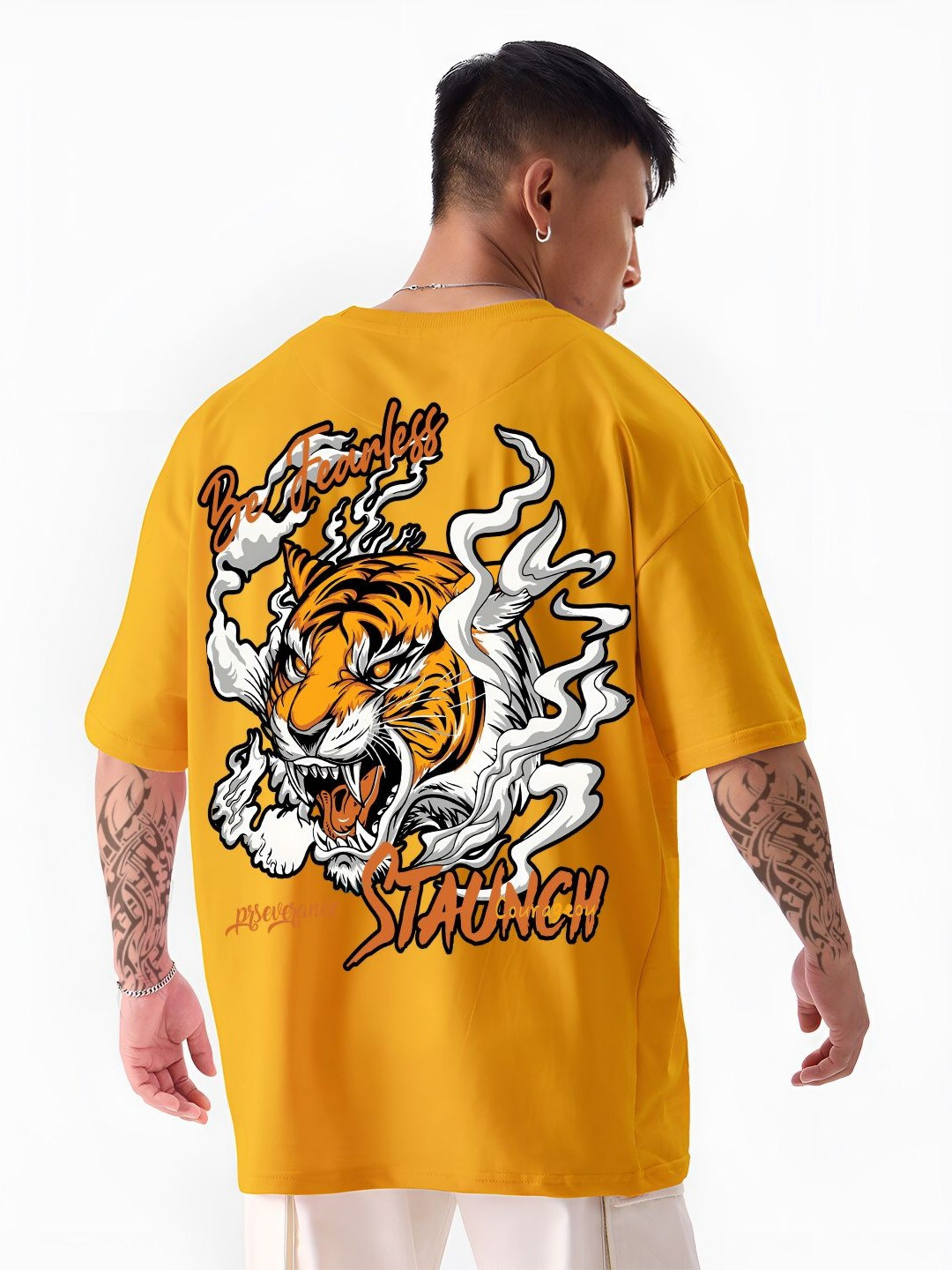 ANGERHOOD Graphic Tiger Printed Drop-Shoulder Sleeves Oversized Cotton T-shirt