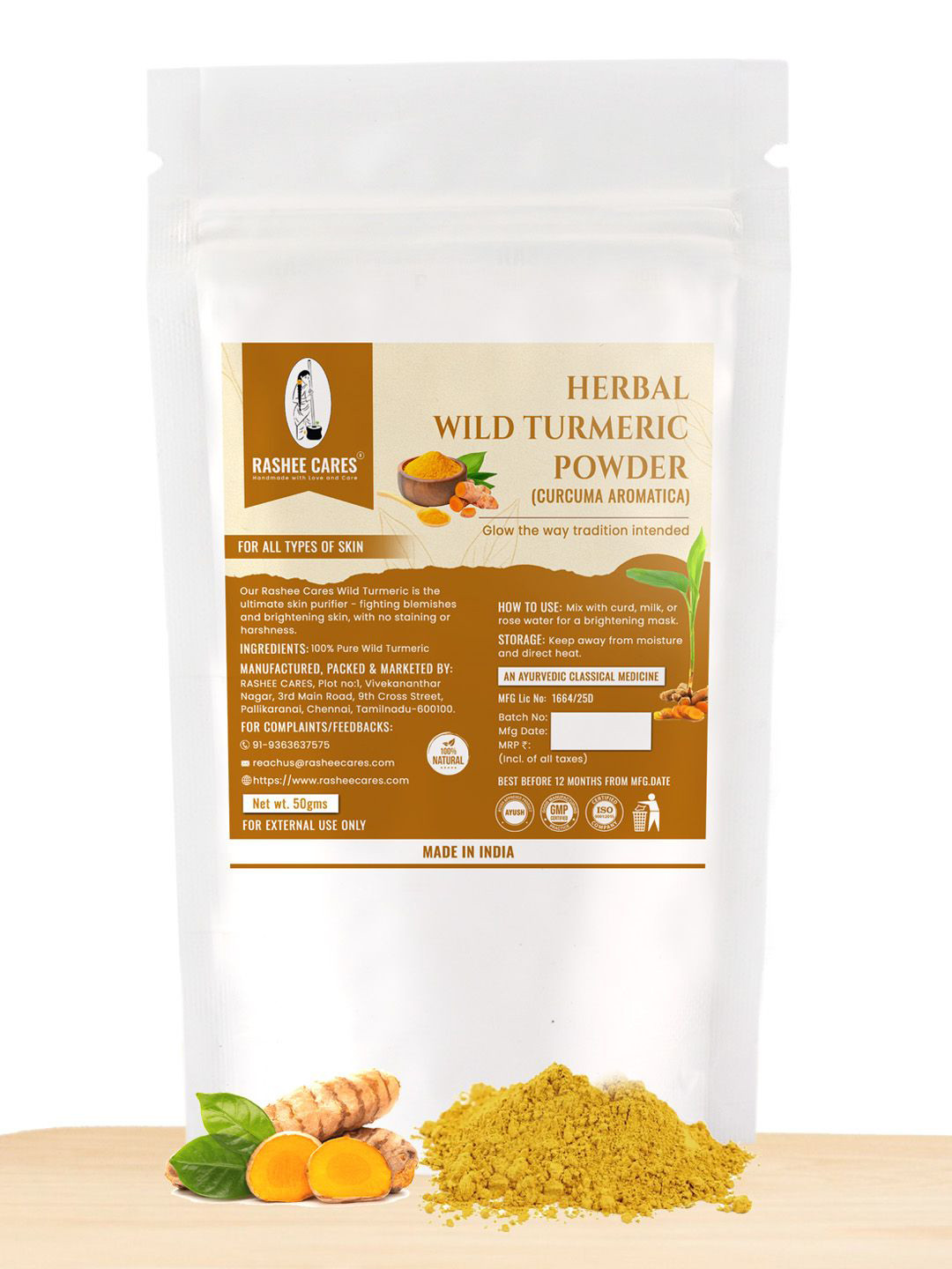 RASHEE CARES Herbal Wild Turmeric Powder For Skin Brightening - 50 g