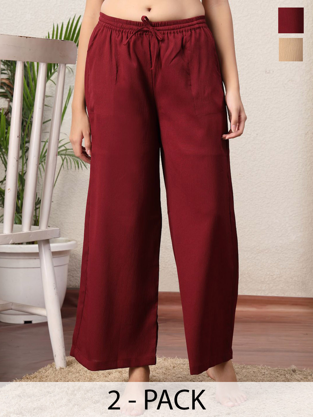 ETC Women Pack Of 2 Wide Leg Lounge Pants With side Pocket