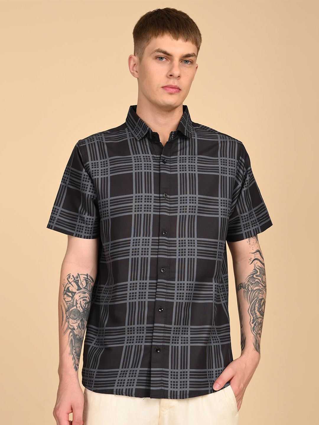 TIGER SNAKE Tartan Checked Printed Regular Fit Shirt