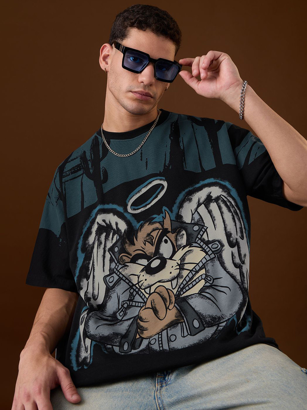 The Souled Store Looney Tunes Heavenly Rebel Graphic Printed Pure Cotton Oversized T-shirt