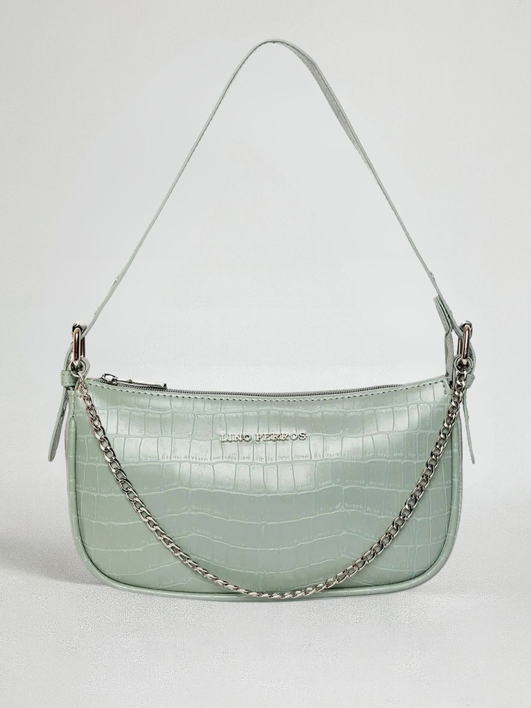 Lino Perros Mint Green Croc Textured Baguette Bag