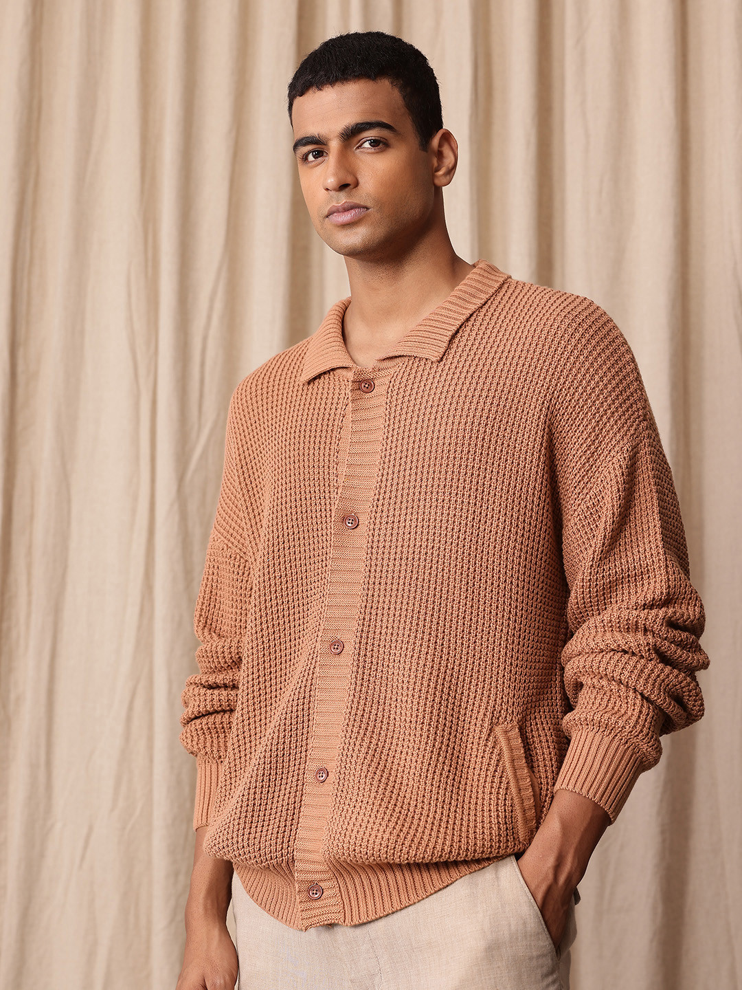 Mr Bowerbird Open Knit Shirt Collar Pure Cotton Cardigan