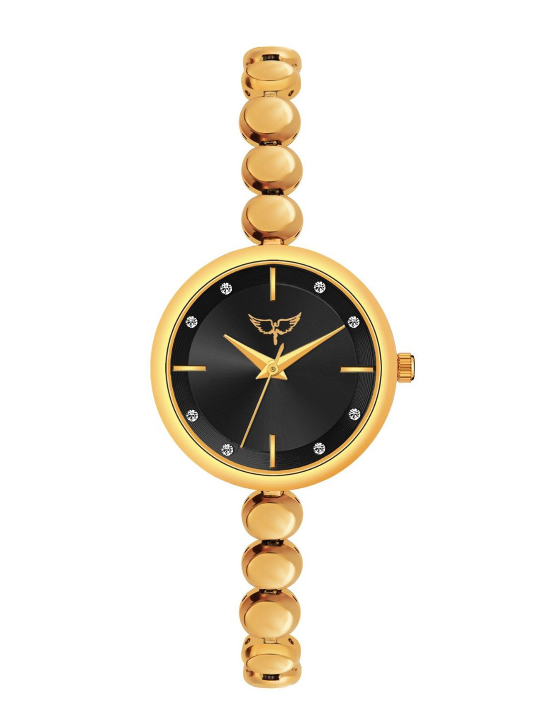 WHITE BIRD Women Brass Dial & Bracelet Style Straps Analogue Watch 5100 Gold D Black