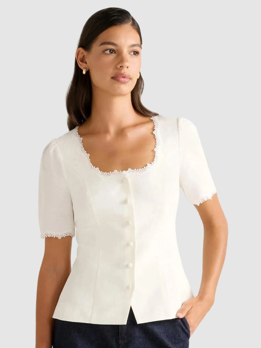 Forever New Square Neck Linen Top