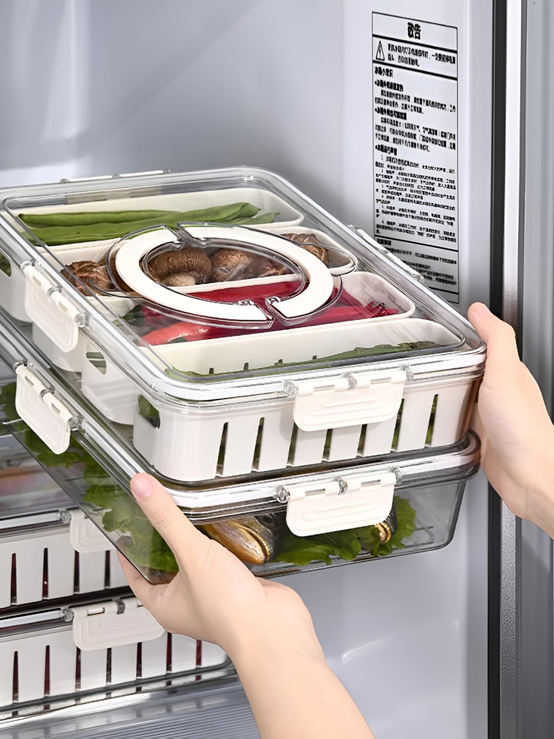 Virtuous White And Transparent Plastic Dishwasher Safe Fridge Container