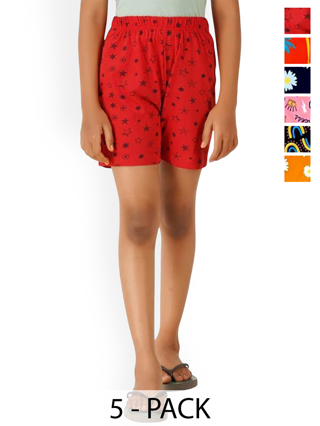 NewLadiesZone Girls Pack Of 56Floral Printed Mid-Rise Outdoor Pure Cotton Shorts