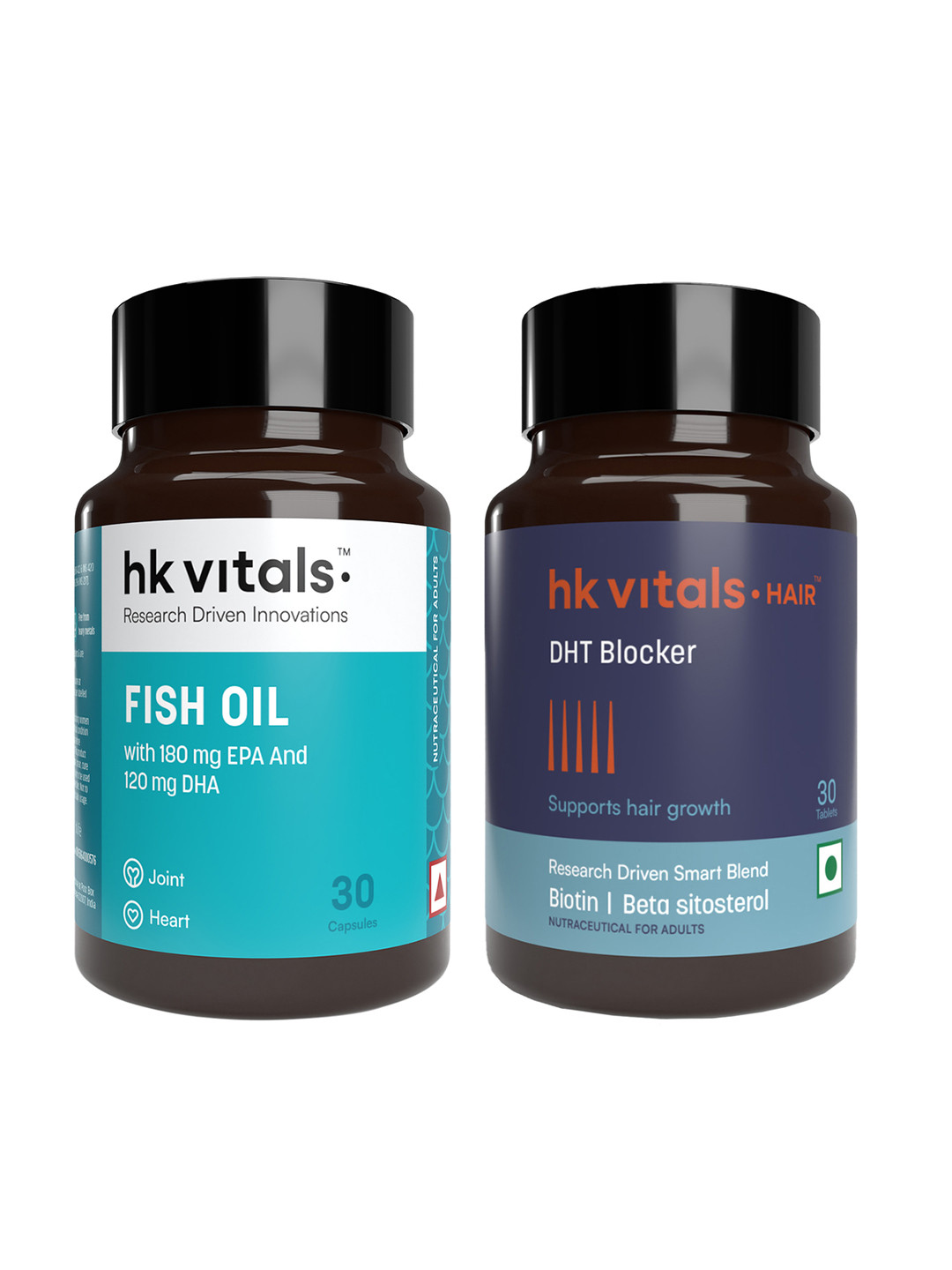 HK VITALS DHT Blocker With Biotin Tablets & Fish Oil 1000mg Capsules - 30N Each