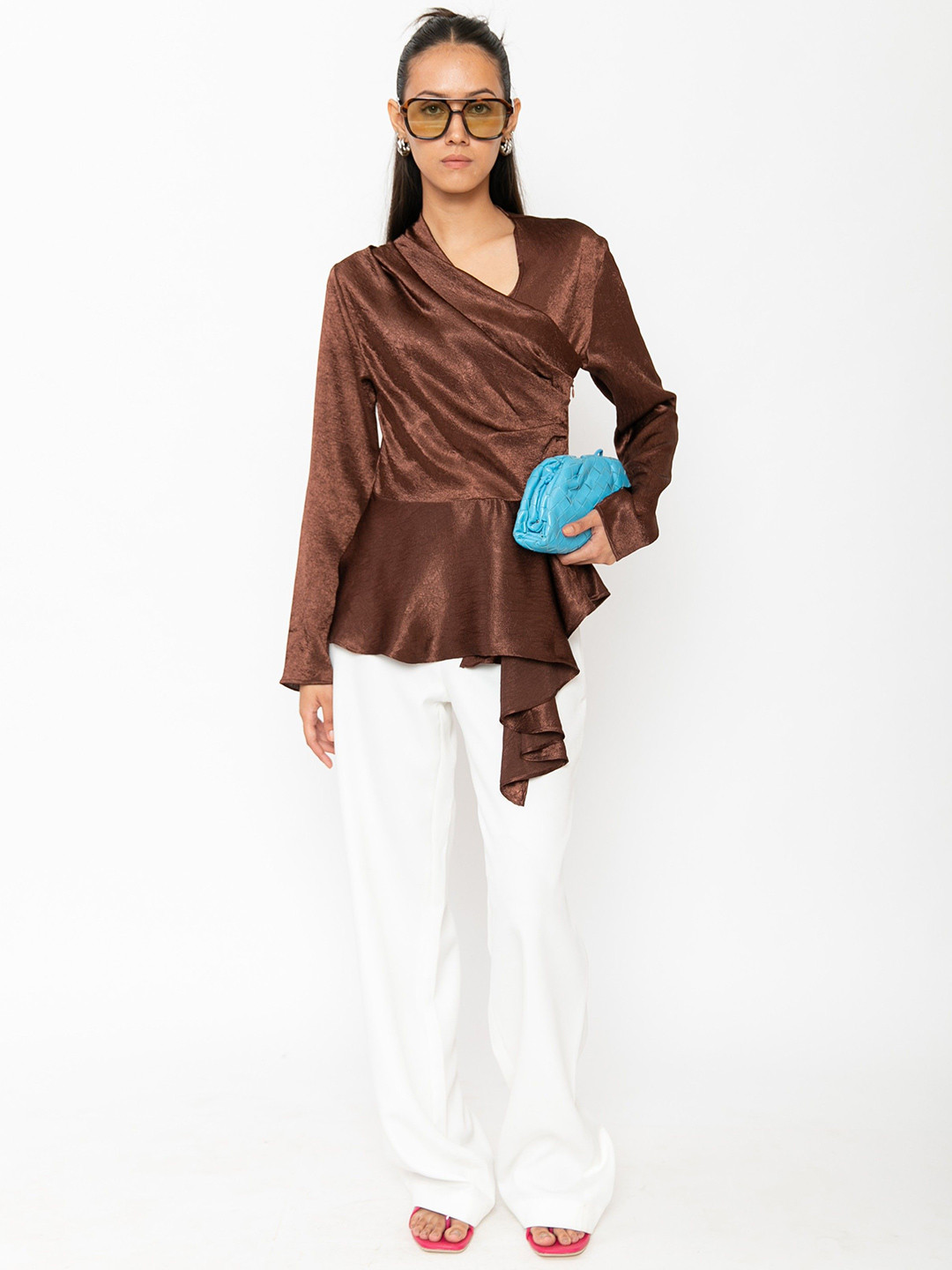 Contemponari Wild Flowers V-Neck Satin Top