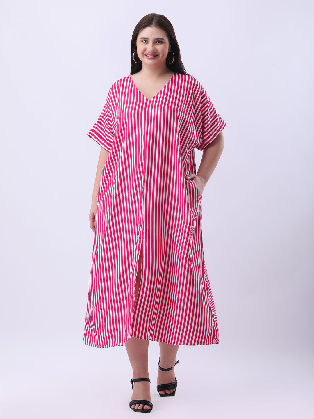 Qurvii Self Design Kaftan Midi Crepe Dress