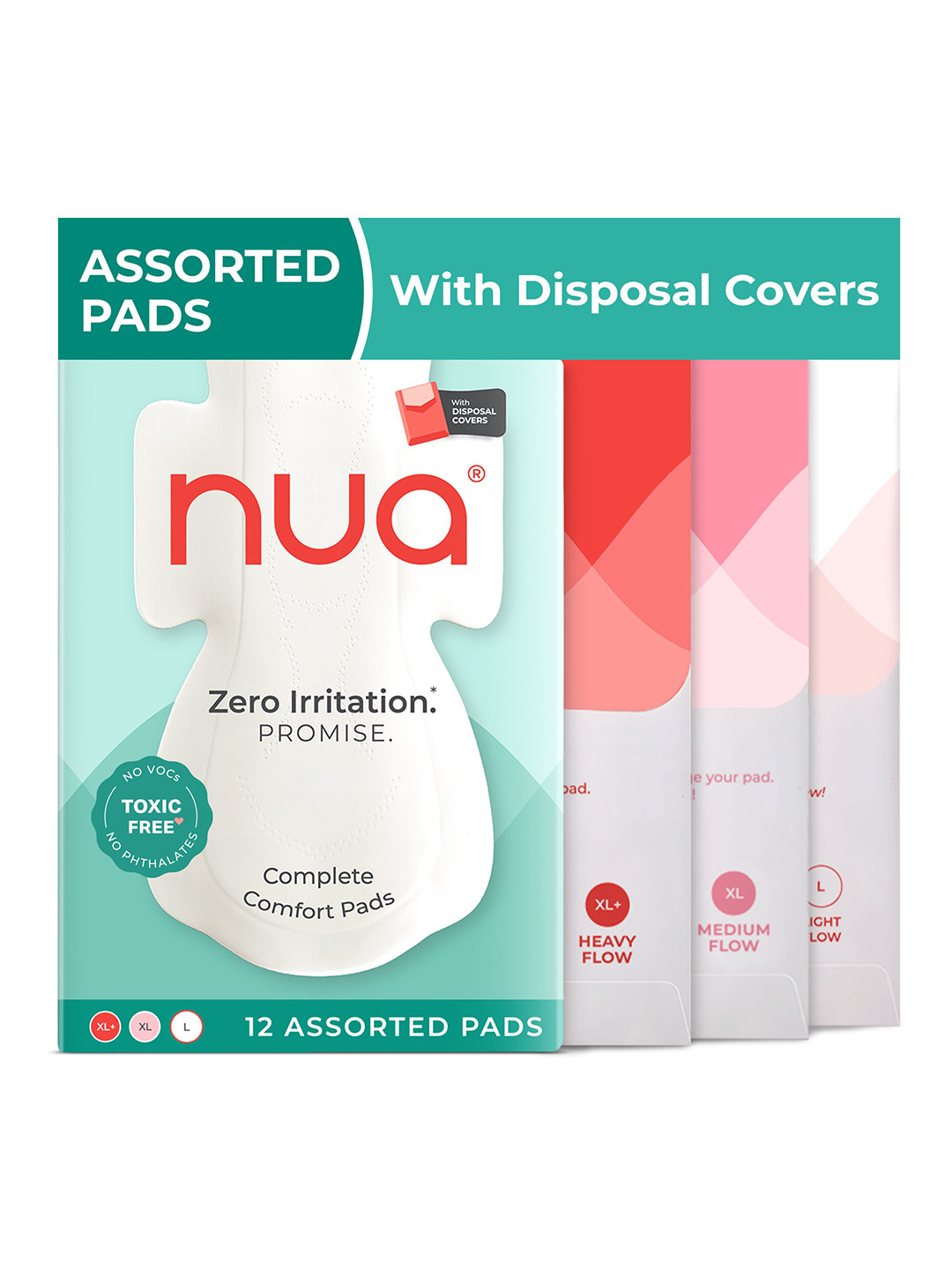 Nua Complete Comfort 3 Heavy Flow, 5 Medium Flow & 4 Light Flow Pads