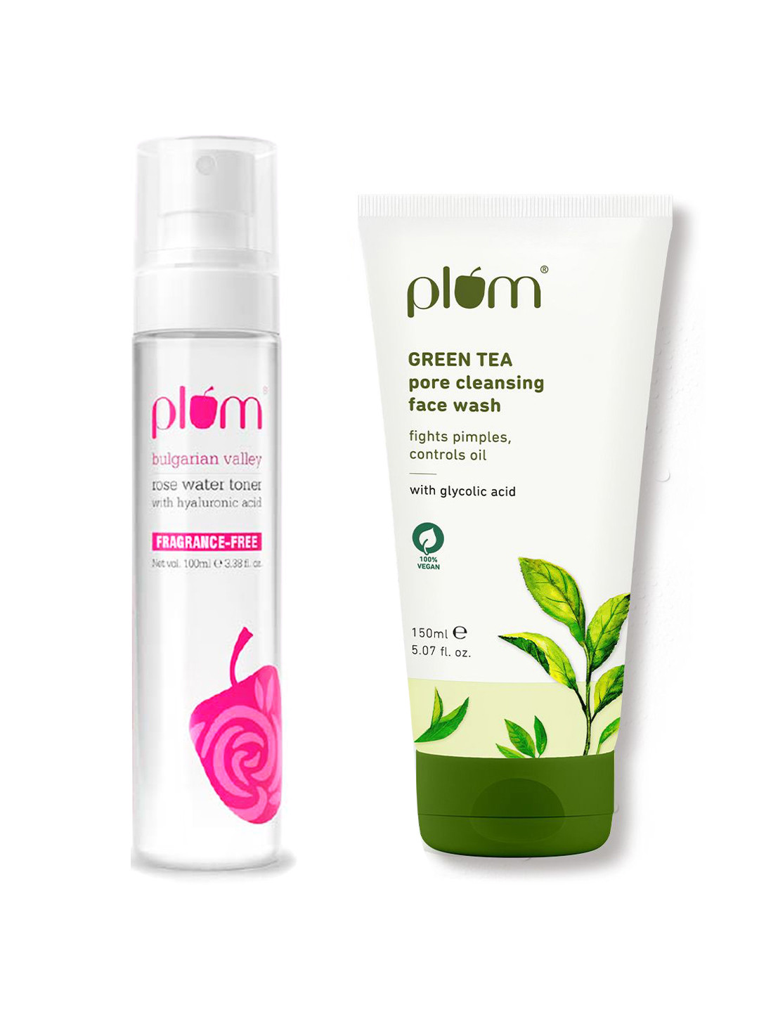 Plum Set of Rose Water Toner 100ml & Green Tea Face Wash 150ml
