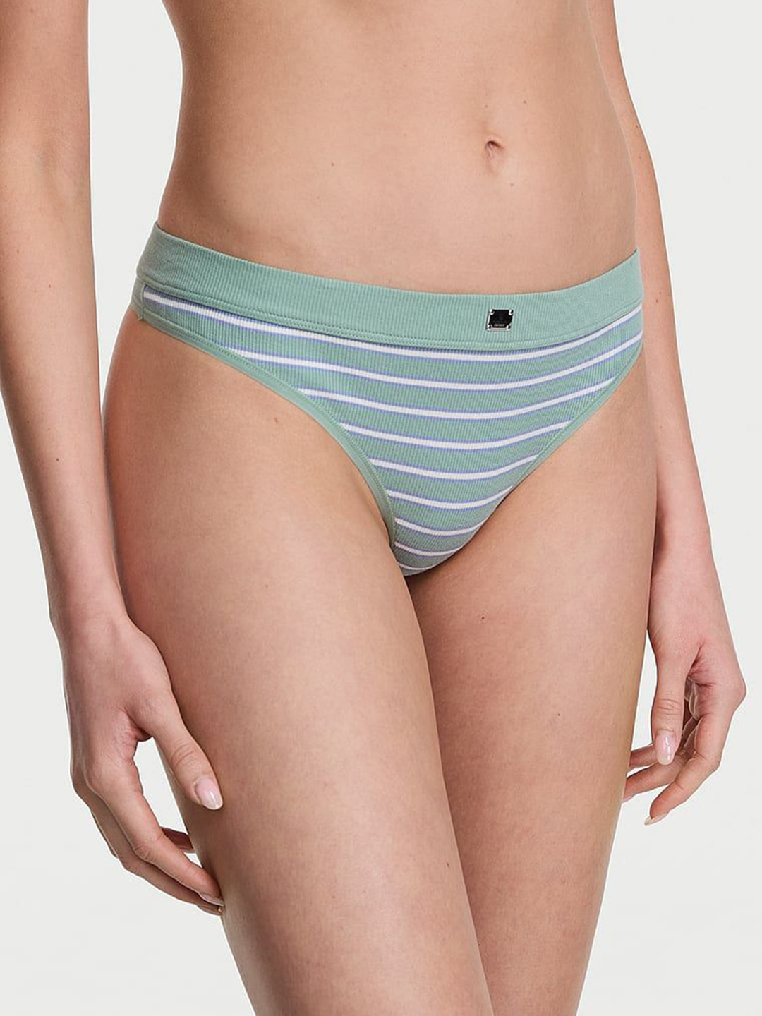 Victoria's Secret Women Striped & Ribbed Cotton Low Rise Thong Briefs
