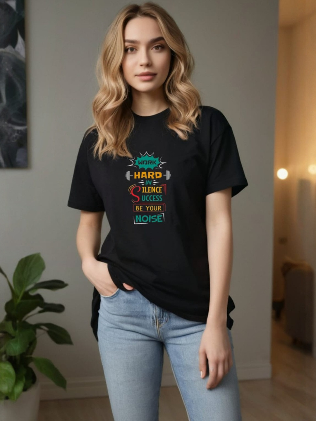DressBerry Women Droup-Shoulder Oversize Cotton Printed T-shirt