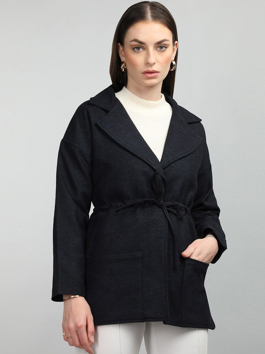Roadster Navy Notched Lapel Solid Coats