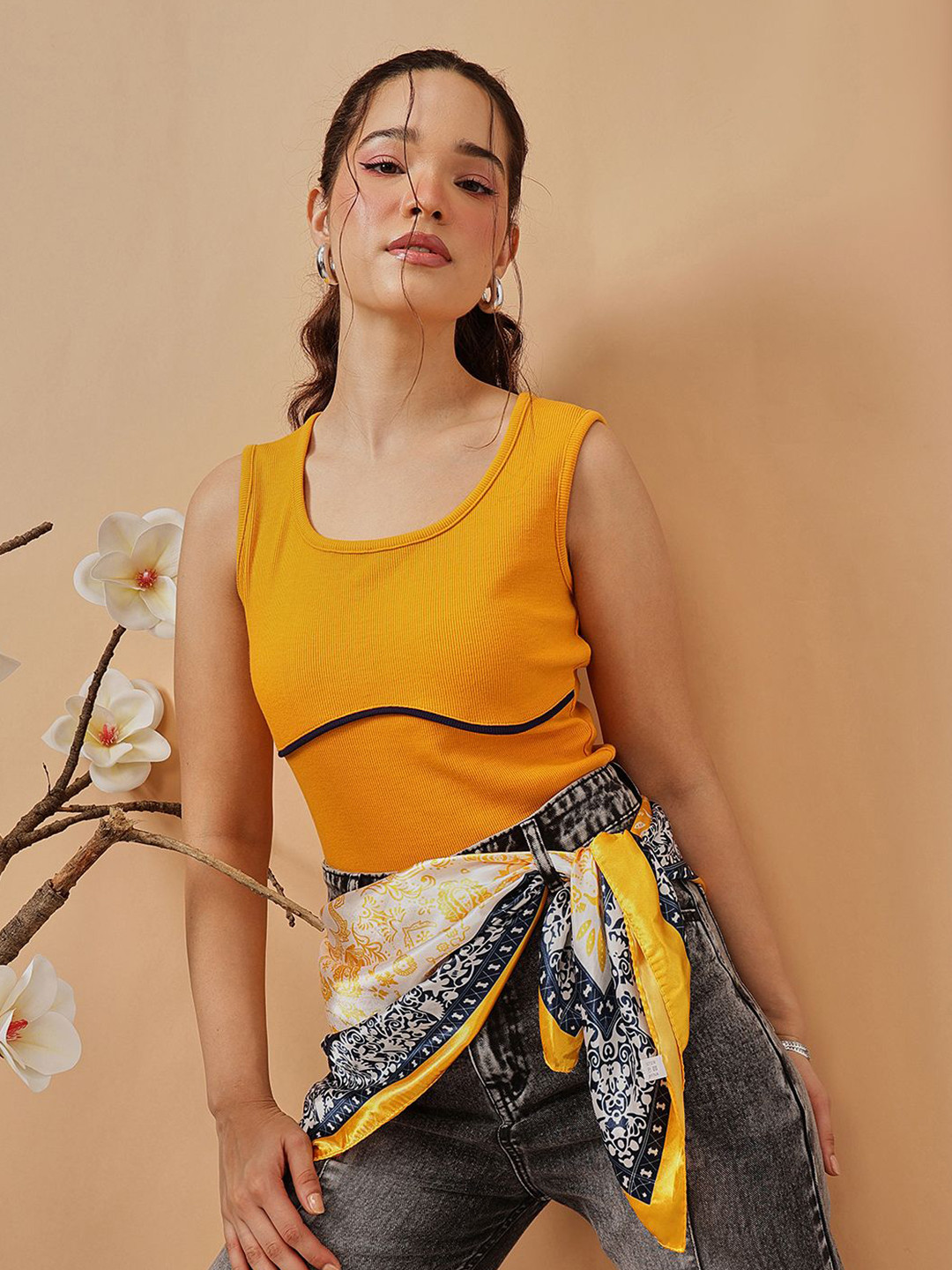 STREET 9 Scoop Neck Cotton Rib Top