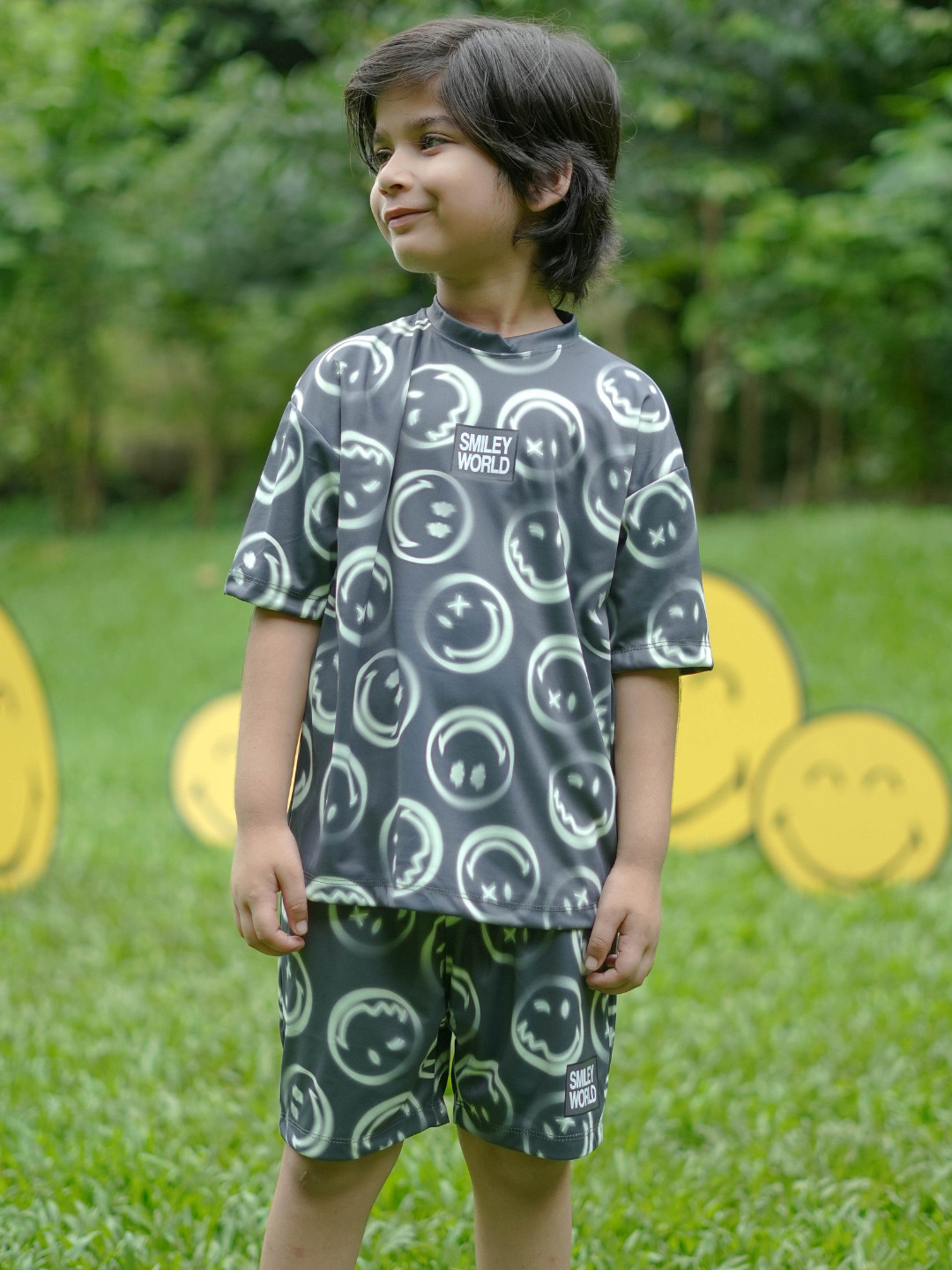 Nap Chief Kids Unisex Smiley World Printed Polyester Sportswear T-shirt With Shorts