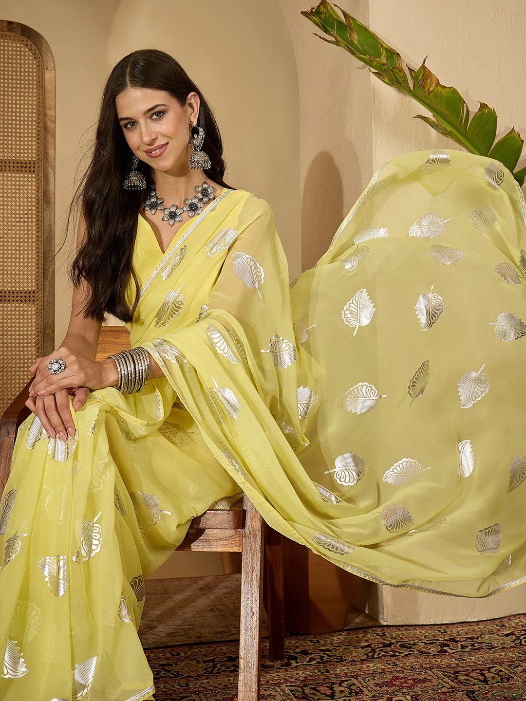 Sangria Embellished Georgette Saree With Unstiched Blouse Piece