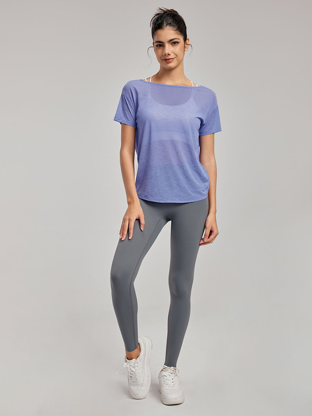 JC Collection Round Neck Short Sleeves Semi Sheer Top