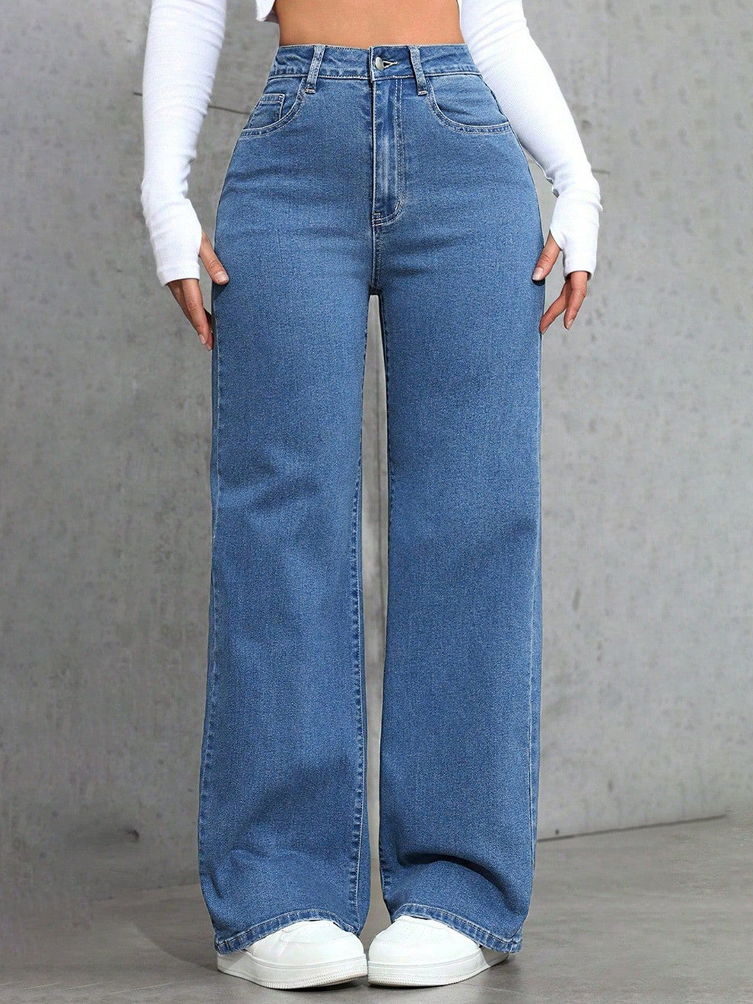 Crazeis Basics by Glossia Women Comfort Straight Fit High-Rise Cotton Stretchable Jeans