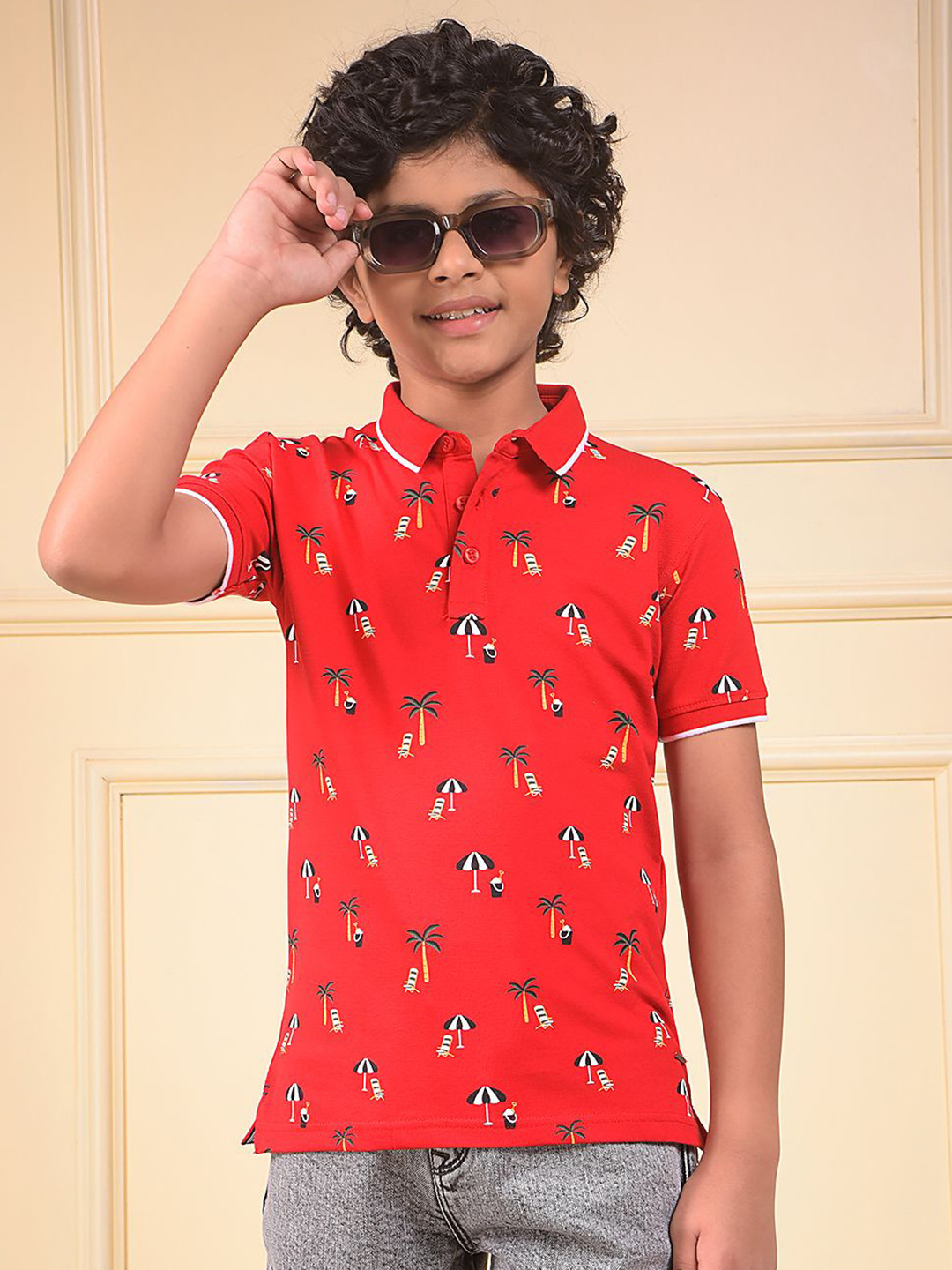 Crimsoune Club Boys Abstarct Printed Polo Collar Slim Fit Cotton T-shirt
