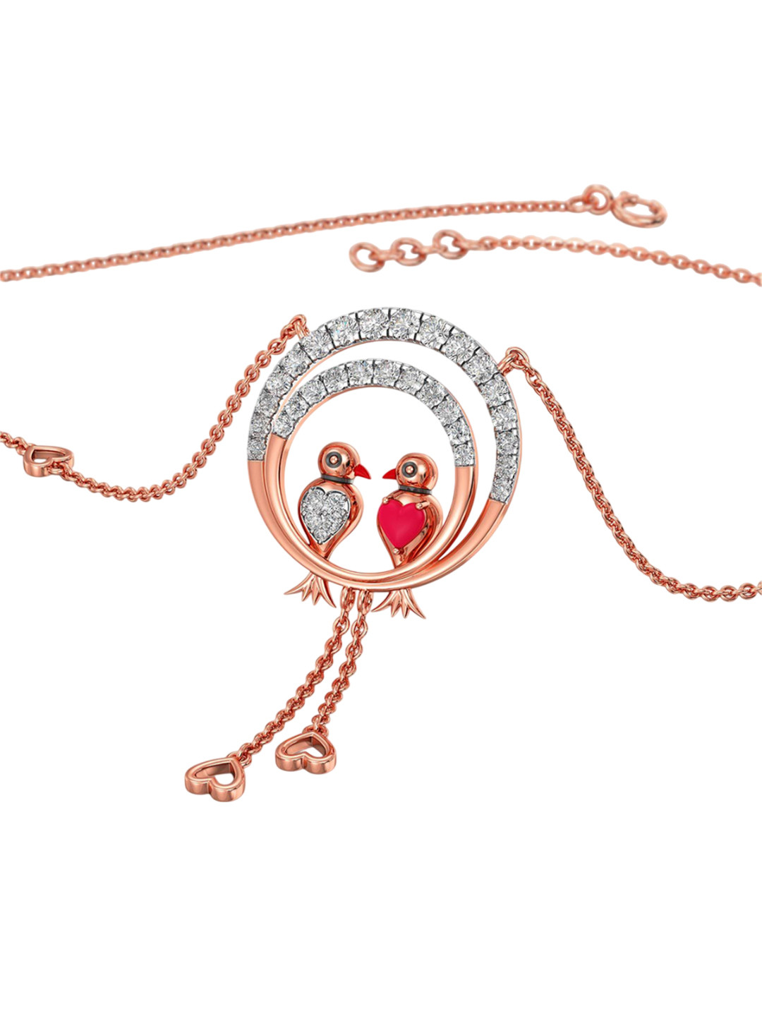 Joyalukkas Women 18KT Rose Gold Natural Love Birds Diamond Necklaces 4.77 g