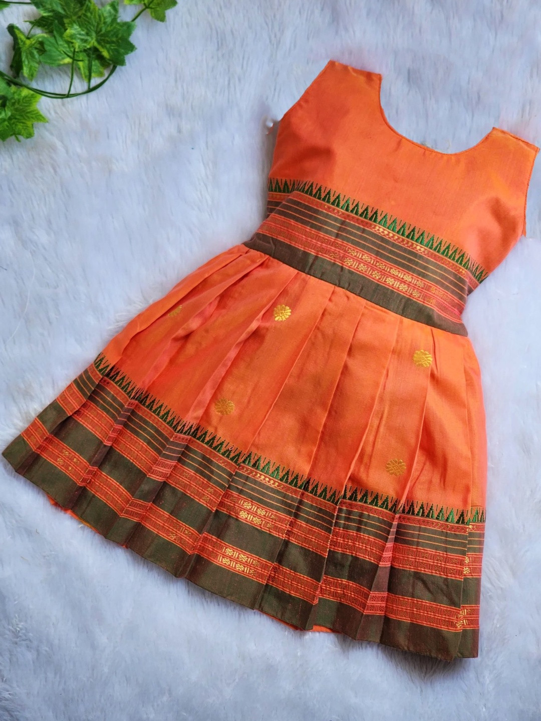 AMBA COLLECTION BOUTIQUE Girls Orange Woven Design Sleeveless Frock