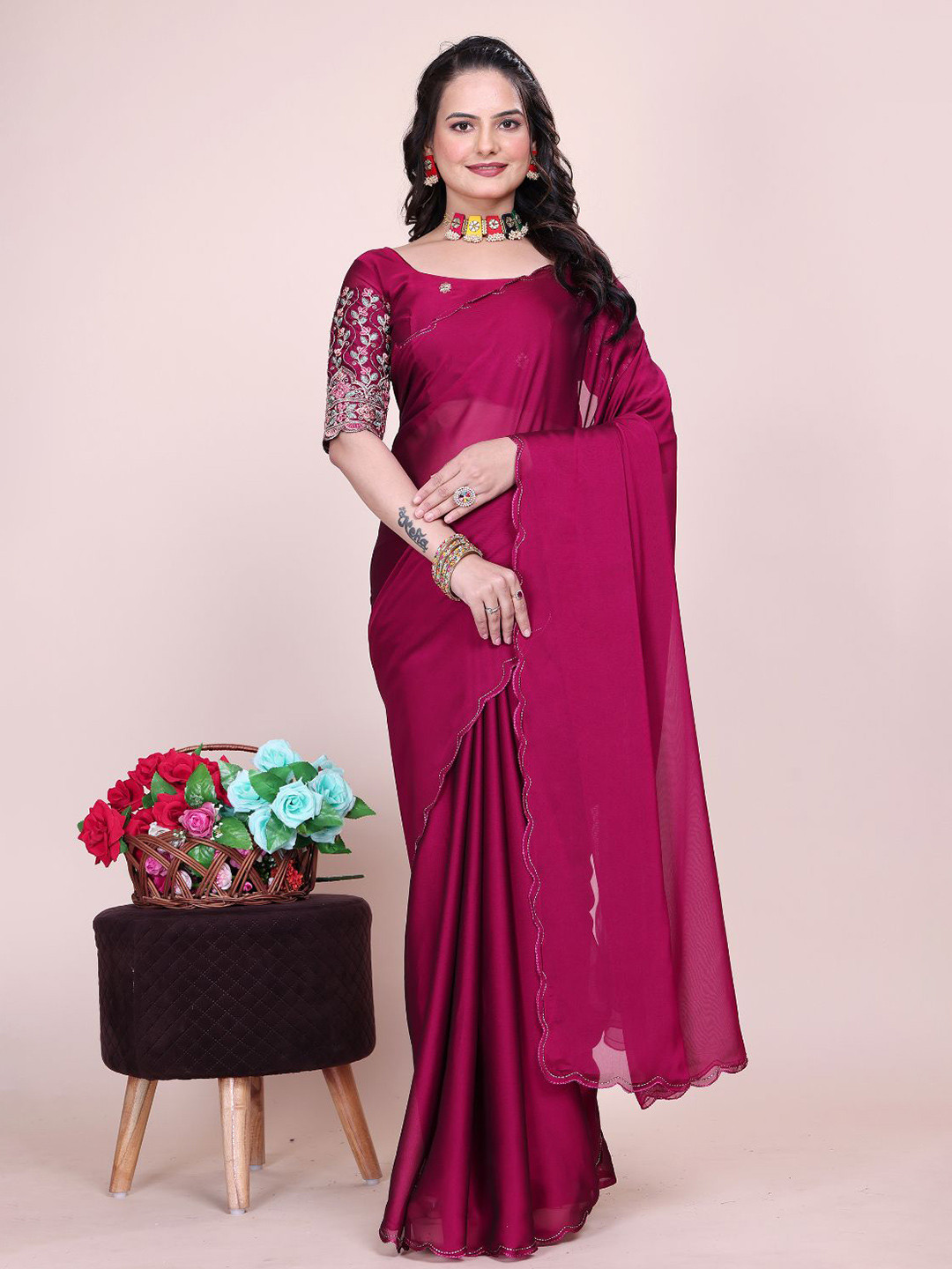 Zenophily Pure Chiffon Scallop Saree