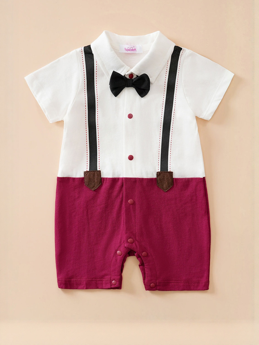 Hopscotch Kids Cotton Formal Romper With Bow