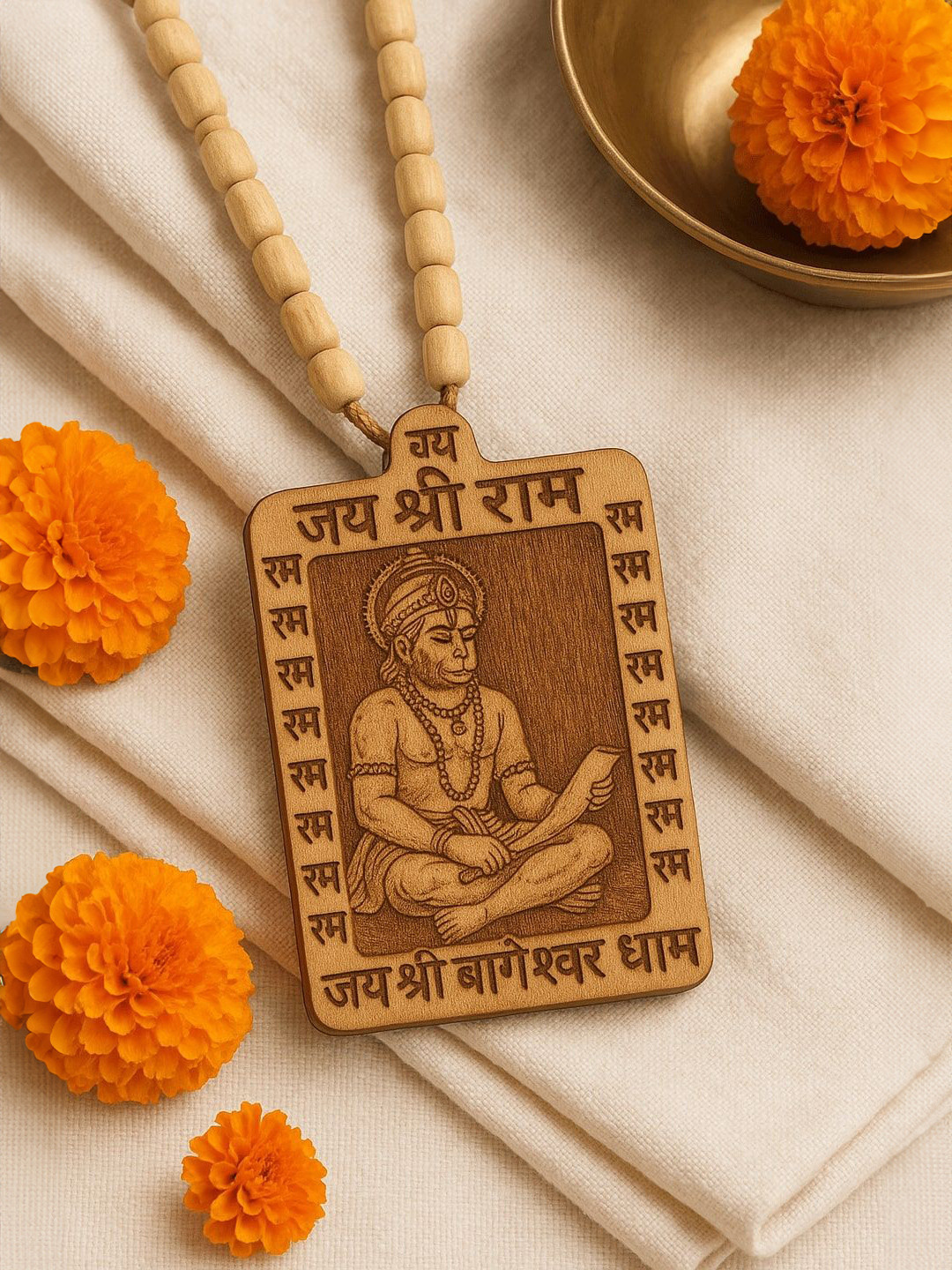 GET VASTRA Men Spiritual Wooden Hanuman Ram Bageshwar Dham Necklace