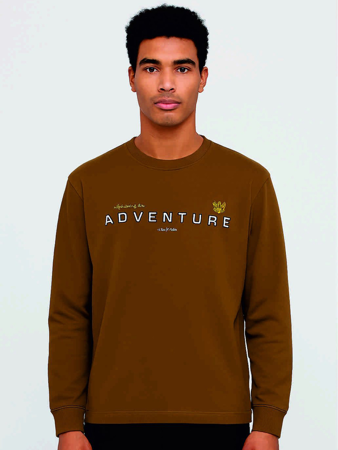 SANDPIPER Typography Printed Round Neck Cotton Relaxed Fit T-shirt