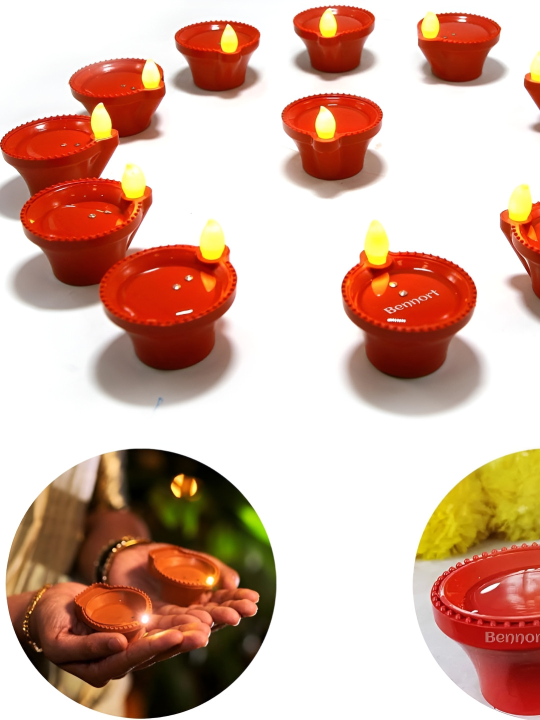 PUFFSMART 12-Pcs Brown Water Sensor Reusable LED Diya Diwali Light Pooja Essentials