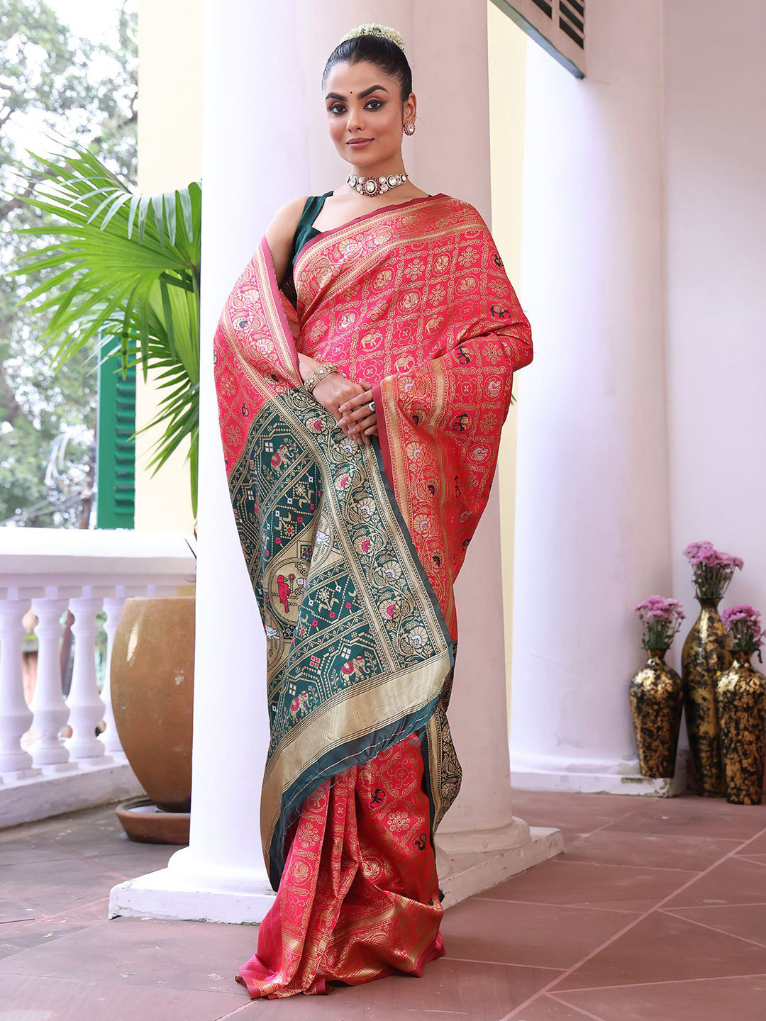 Kalista Women Ethnic Motifs Printed Woven Design Festive Patola Saree