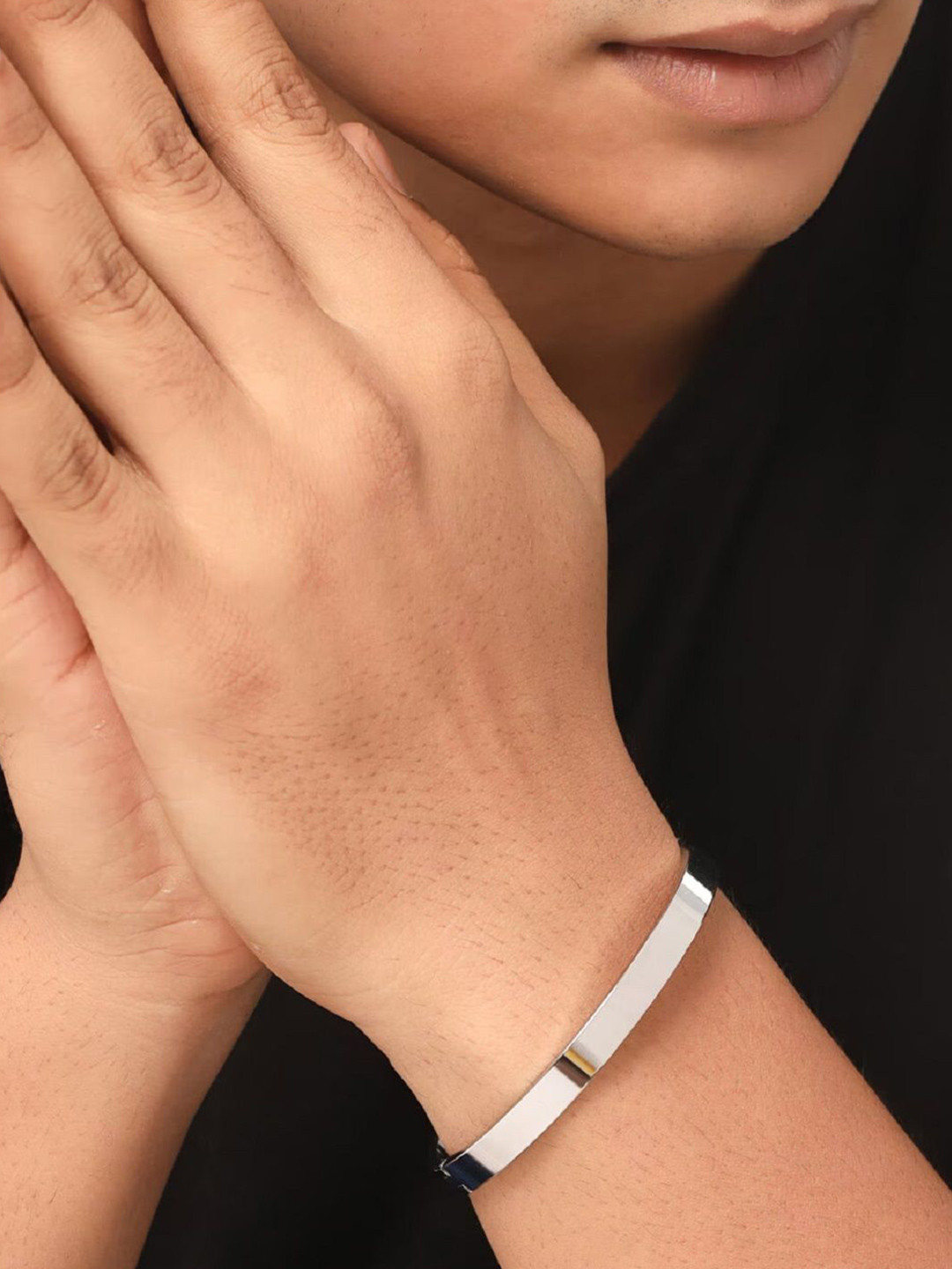 Balaji Supply Unisex Stainless Steel Silver-Plated Plain Kada Bracelet